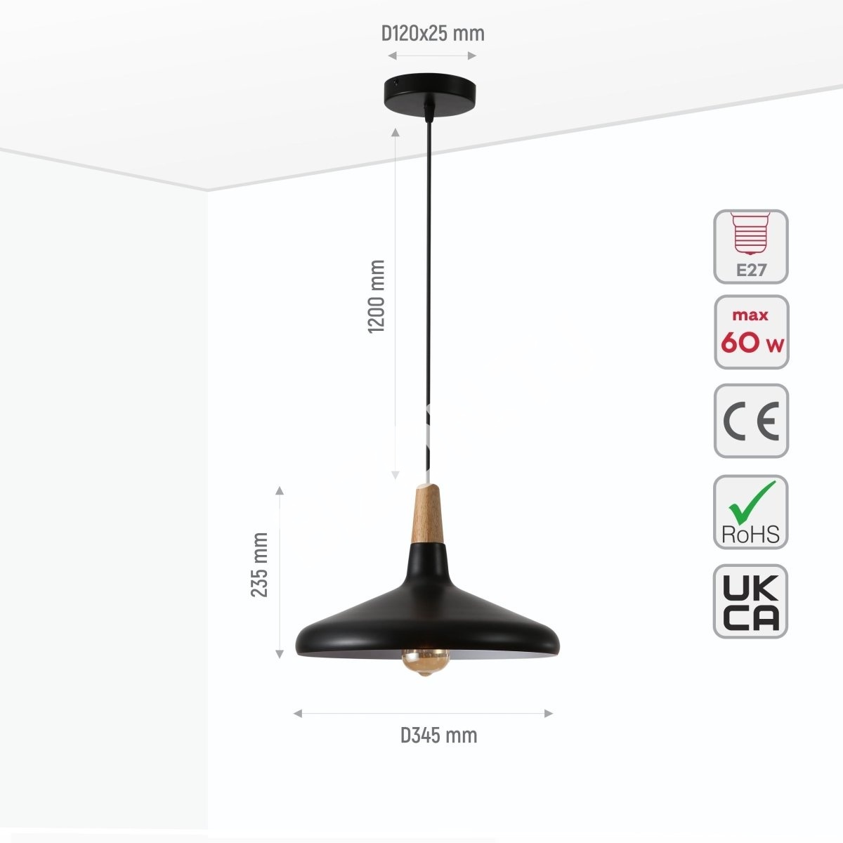 Светильник белый металл дерево Funnel подвесной потолочный светильник Small с E27, 150-18374 11