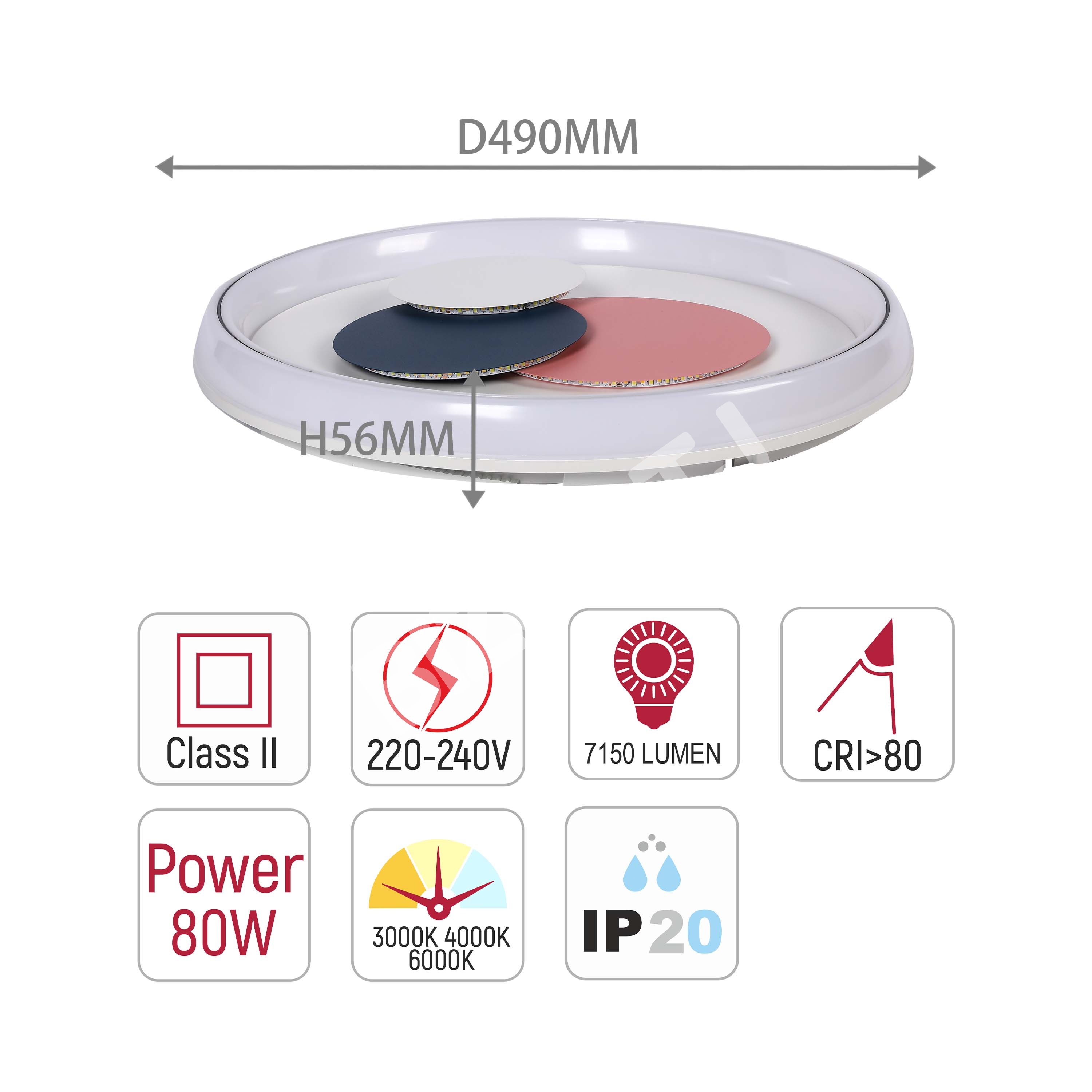 Потолочный LED 310 800 Вт 500 мм круглый белый 3Color DIMM, 154-17312 5