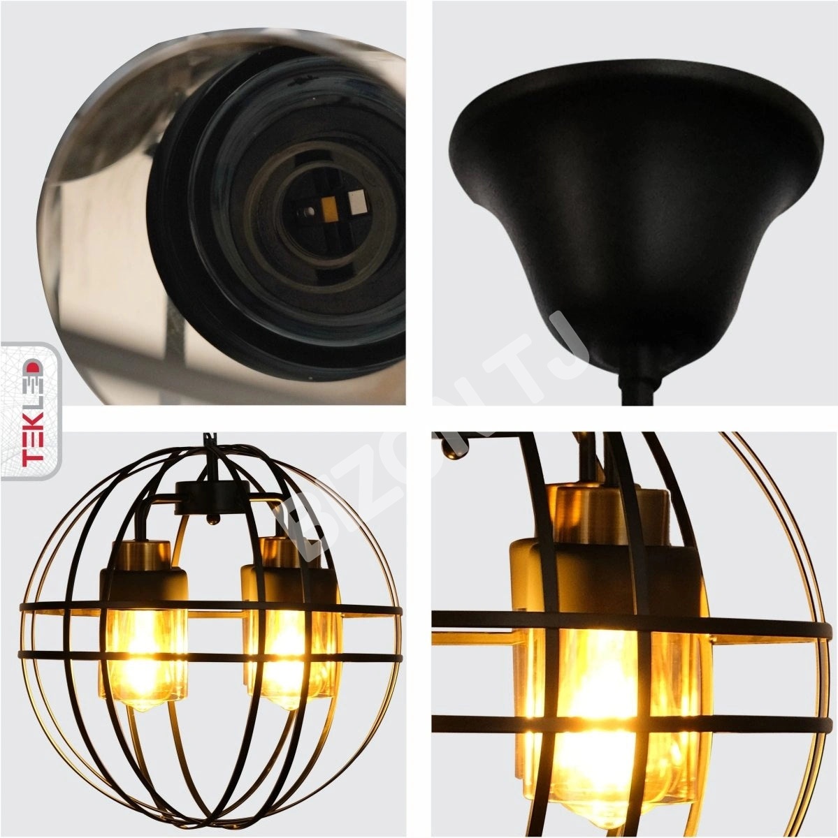 Люстра Amber Cylinder стекло черный Cage металл потолочный Chandelier светильник с 4xE27, 158-19572 4