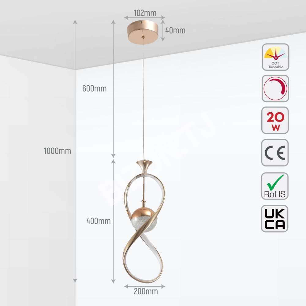 Люстра LED золотой 180×380×1000 3000K1, 159-17320 5