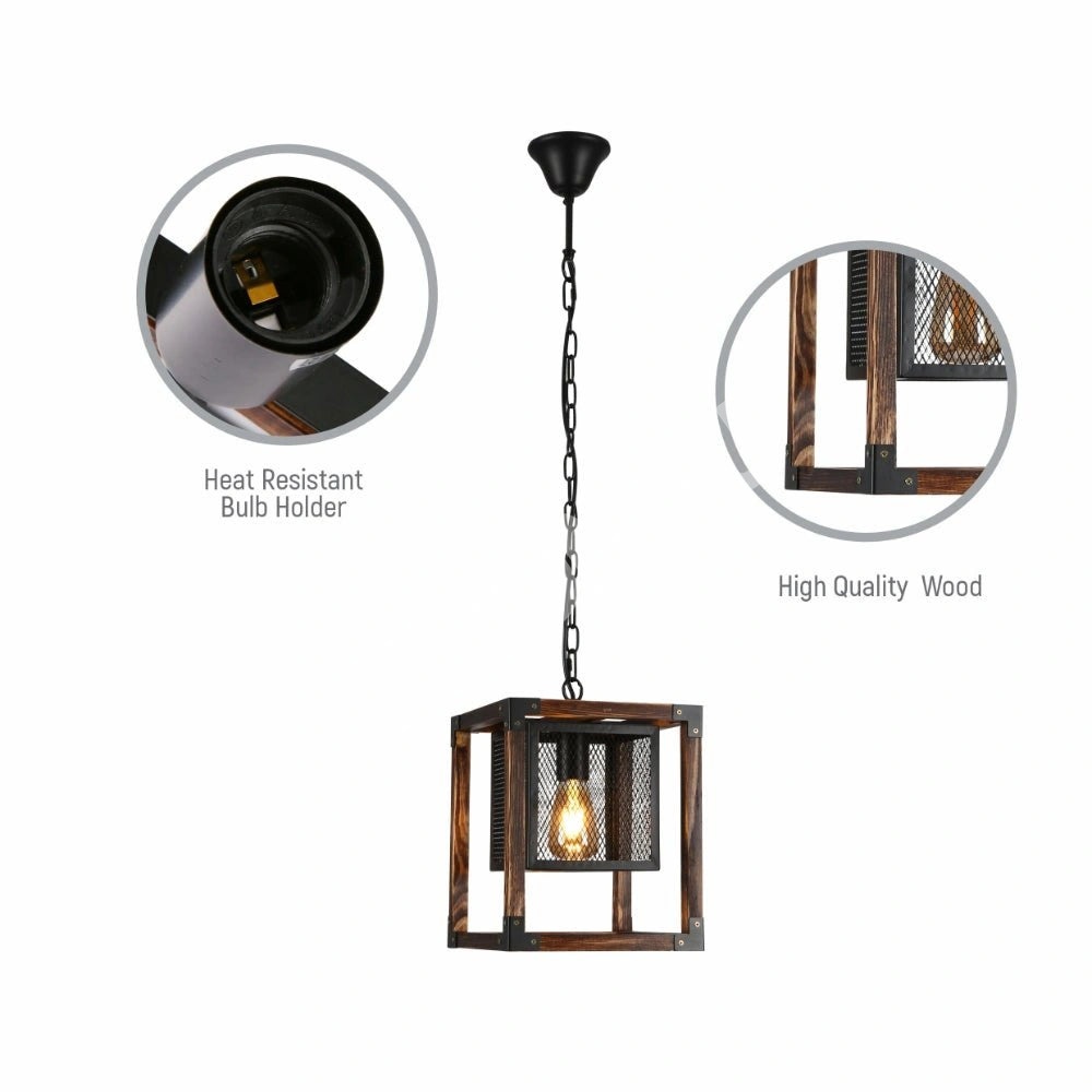 Светильник дерево Cube черный Cage Lantern Rustic подвесной потолочный светильник с E27 Fitting, 156-19528 3