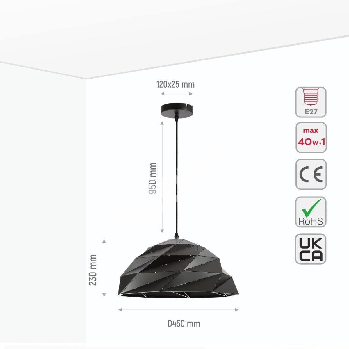 Черный золотой металл Laser Cut Dome современный подвесной светильник D450 с E27 Fitting, 150-18150 4