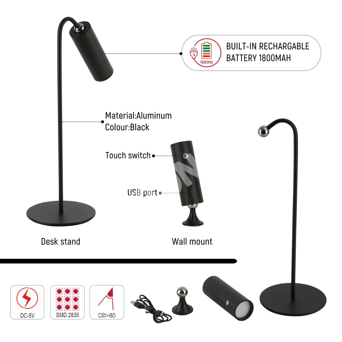 Светильник настольный SCANDINAVIAN 12 LED металл D195H335 белый, 130-03708 15