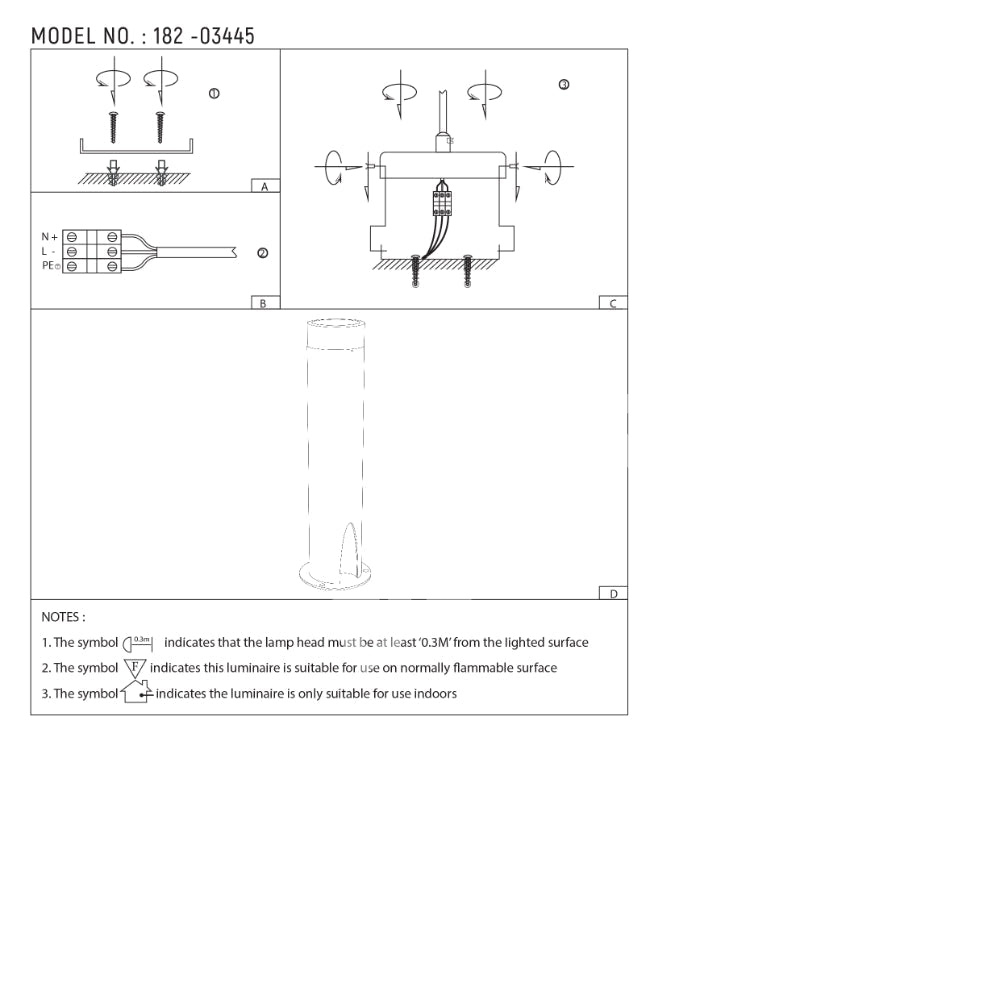 Cortez черный уличный Garden Post Pathway светильник 300, 182-03445 8