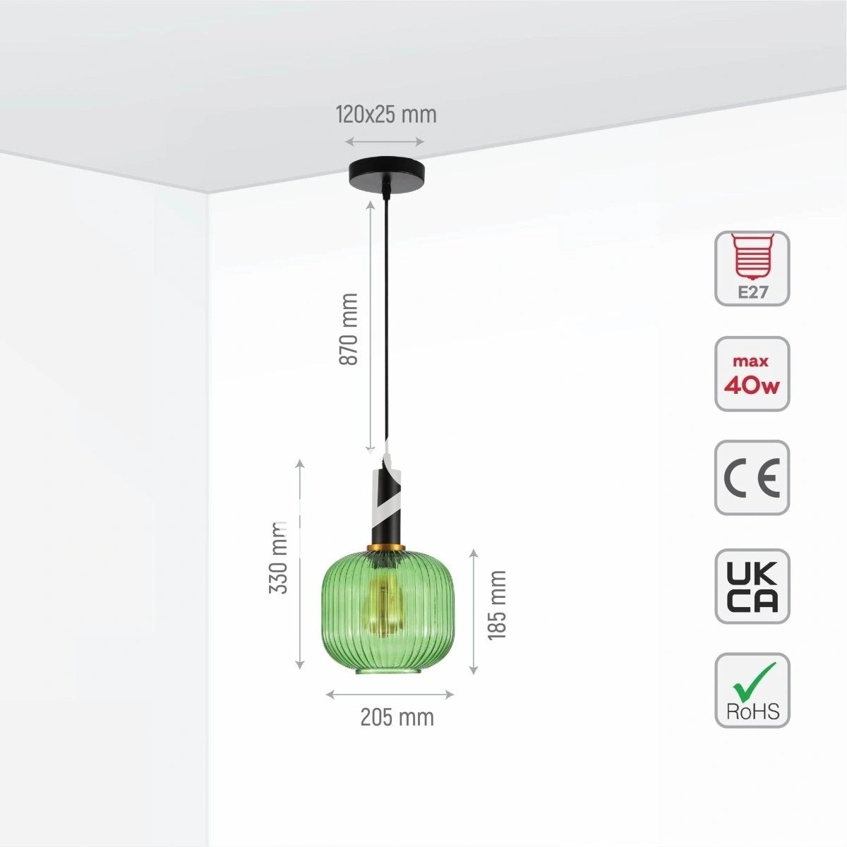 Светильник pod MALOTO D300 1xE27 EMERALD GREEN1, 150-18716 5