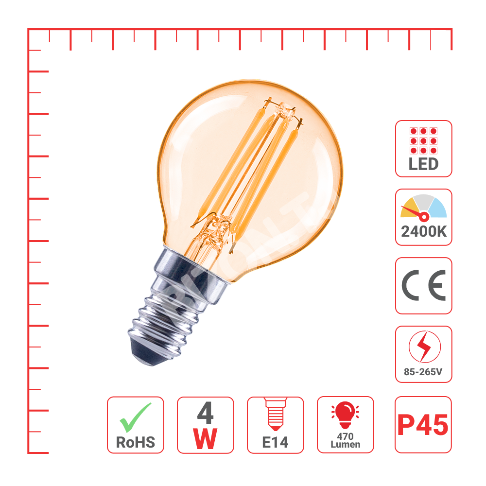 Lampa LED P45 4 Вт E14 AMBER410 лм 2400 К 85-265 В, 527-03150 4