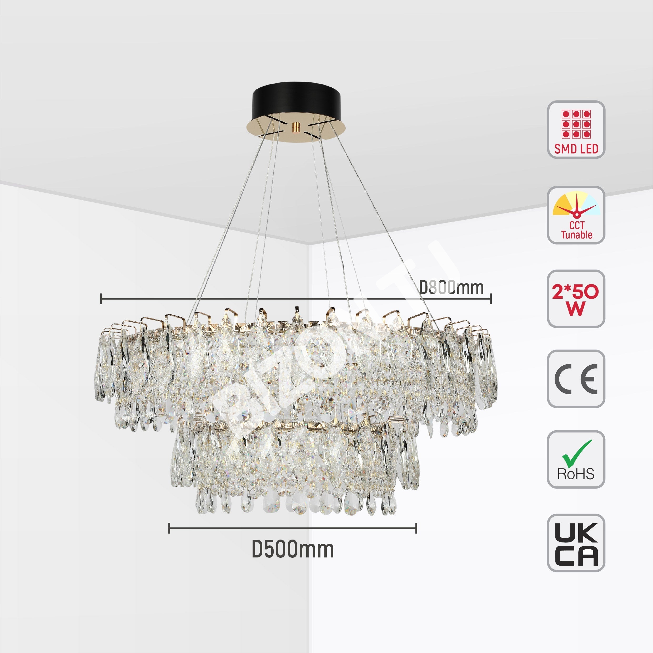 Люстра Crystal золотой Q8993 85 Вт+40 Вт D800+D500мм 3, 159-18352 4