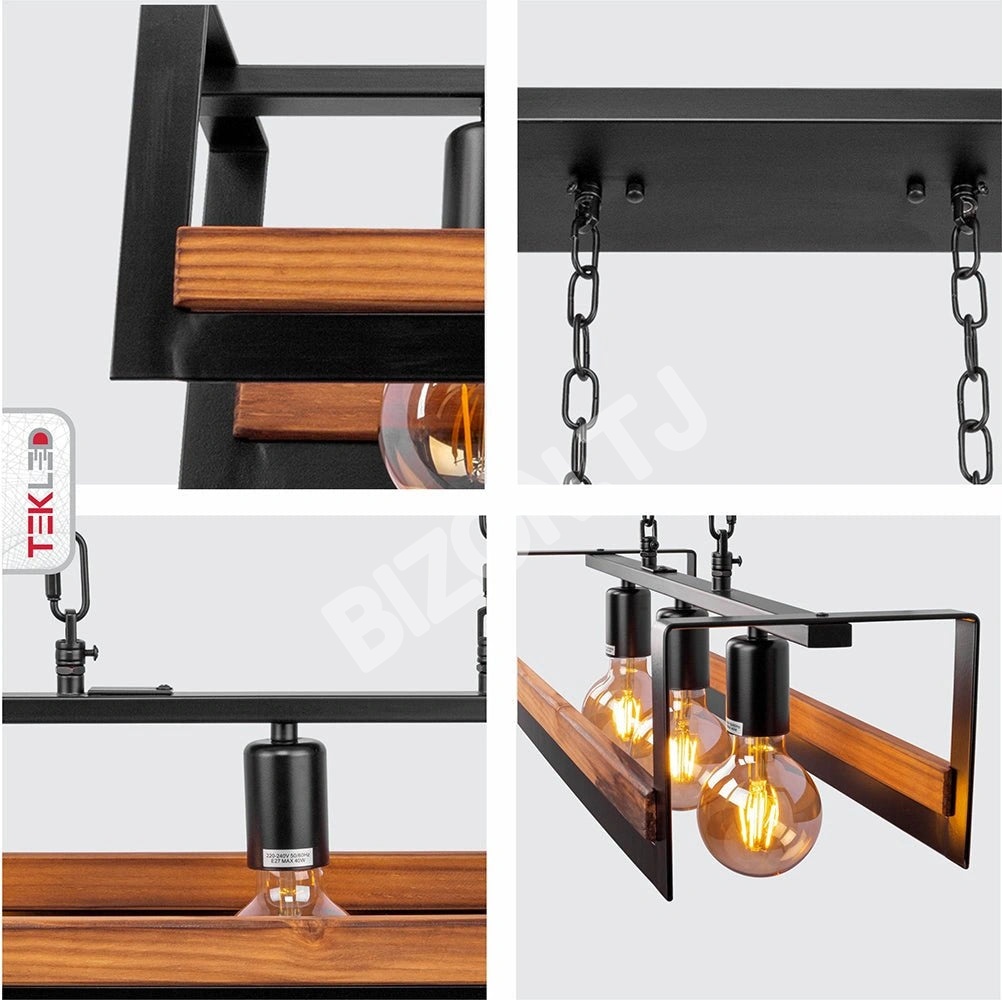 Светильник черный металл дерево Cuboid Island Chandelier потолочный светильник с 4xE27, 156-19520 9