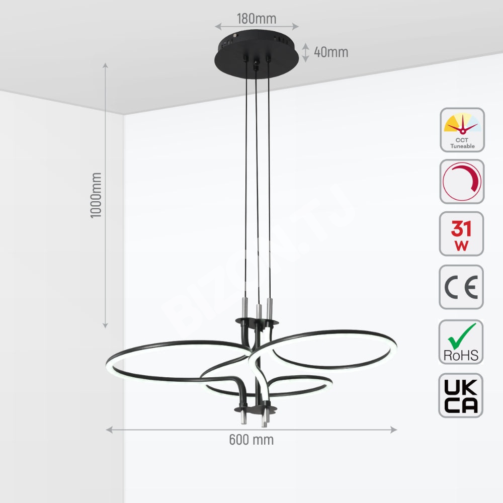 Люстра LED 40 Вт DIMM CH+черный 600×600×1000, 159-17964 4