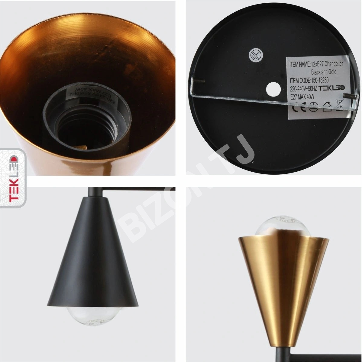 Светильник черный золотой Up Down Funnel современный Chandelier потолочный светильник с 12xE27, 150-18280 4