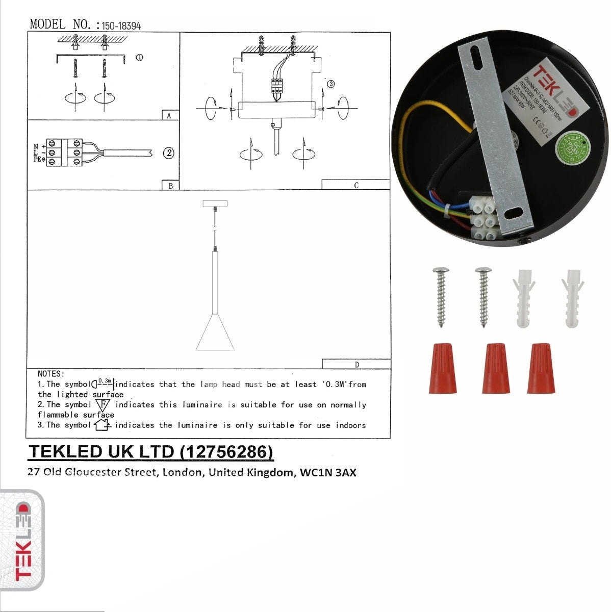 Черный Funnel Nordic современный металл потолочный подвесной светильник с E27 Fitting, 150-18394 10