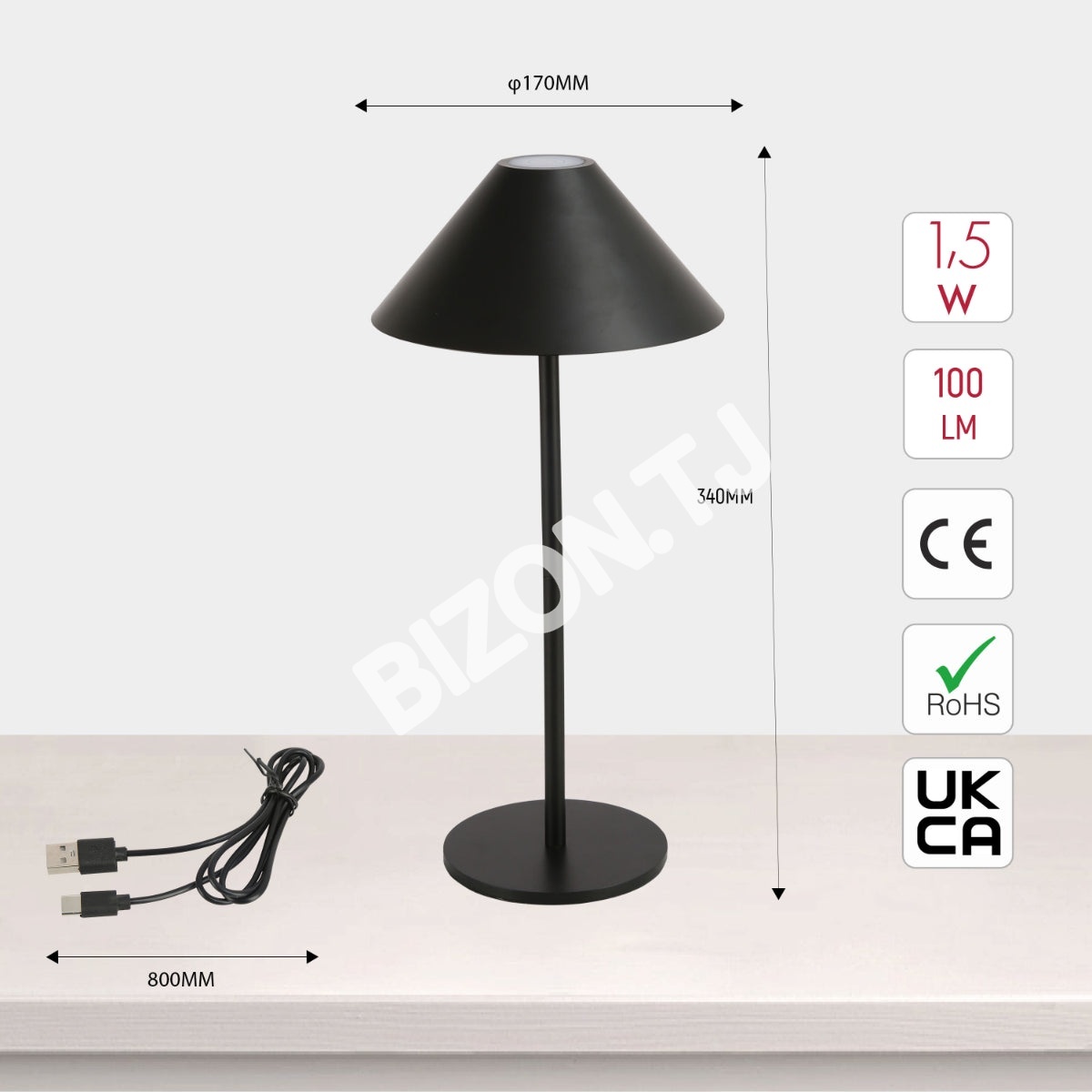 Светильник настольный SCANDINAVIAN 17 LED металл D170H340 черный, 130-03746 4