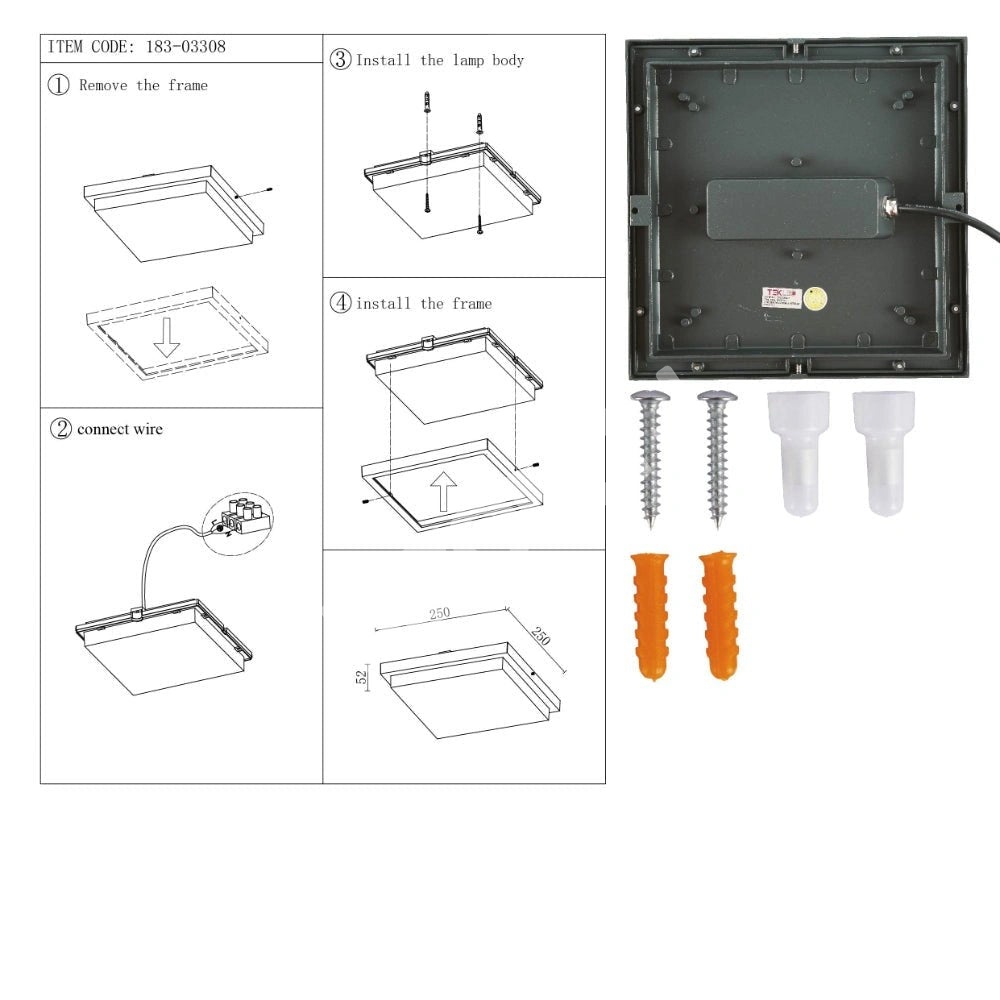 Светильник LED квадратный RAL7016 новинка 20 Вт 4000 К IP544, 183-03308 9