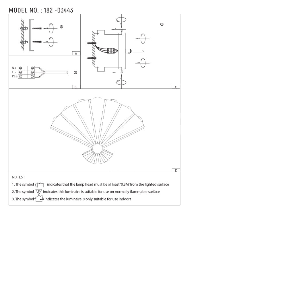 Современный Folding Fan 8 way LED настенный светильник черный 3000, 182-03443 8