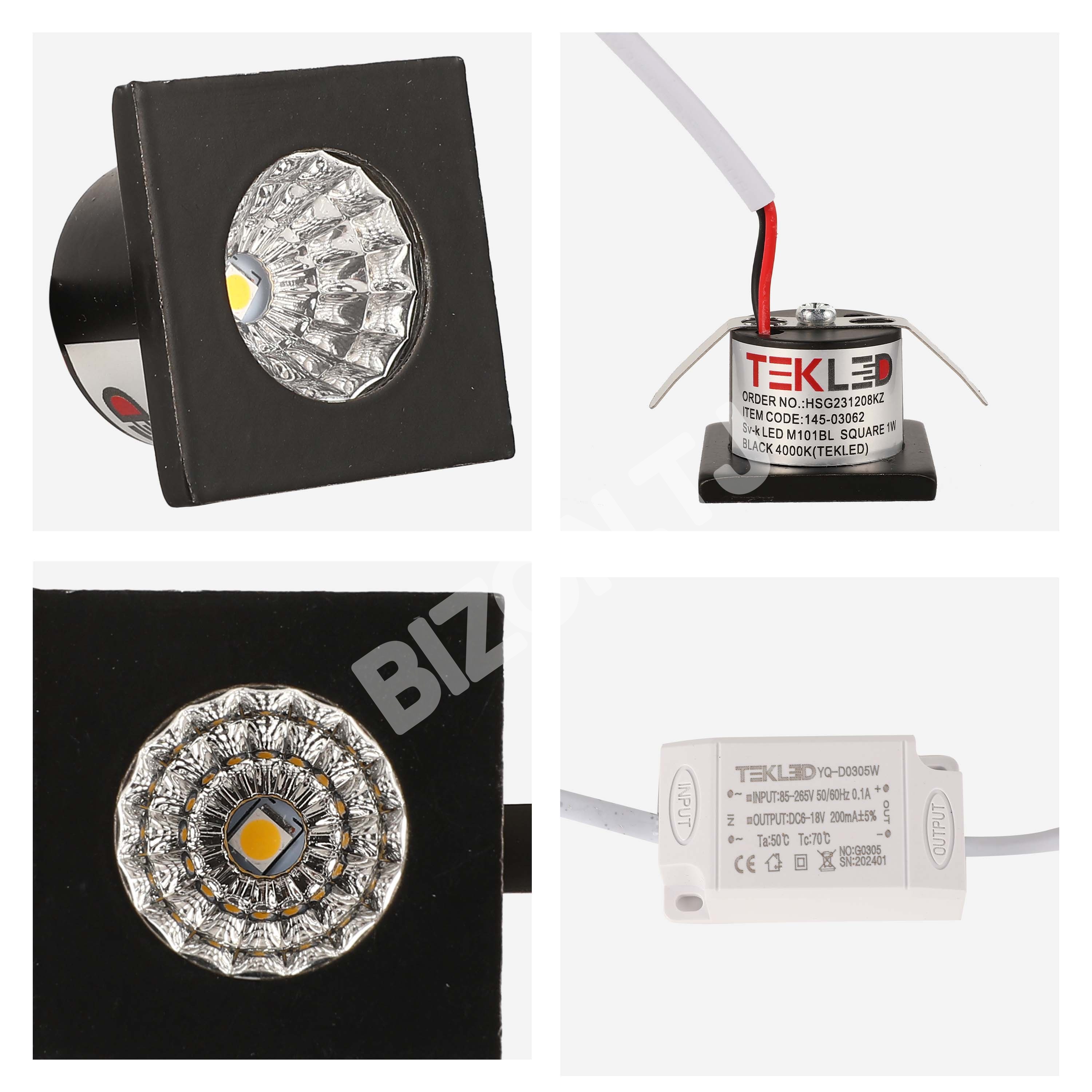 Светильник LED M101BL COB квадратный 1 Вт черный 4000 К 200, 145-03062 6
