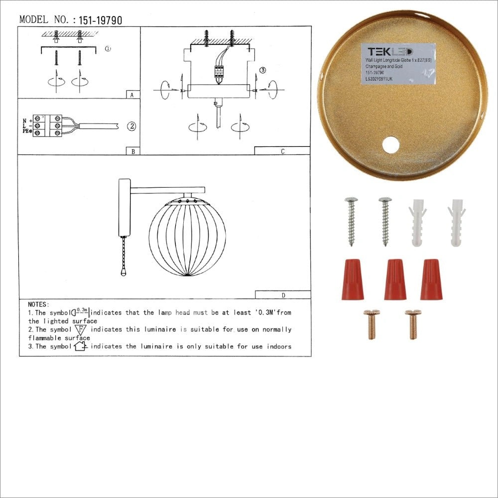 Бра 52033 1xE27 CHAMPAGNE+золотой, 151-19790 8