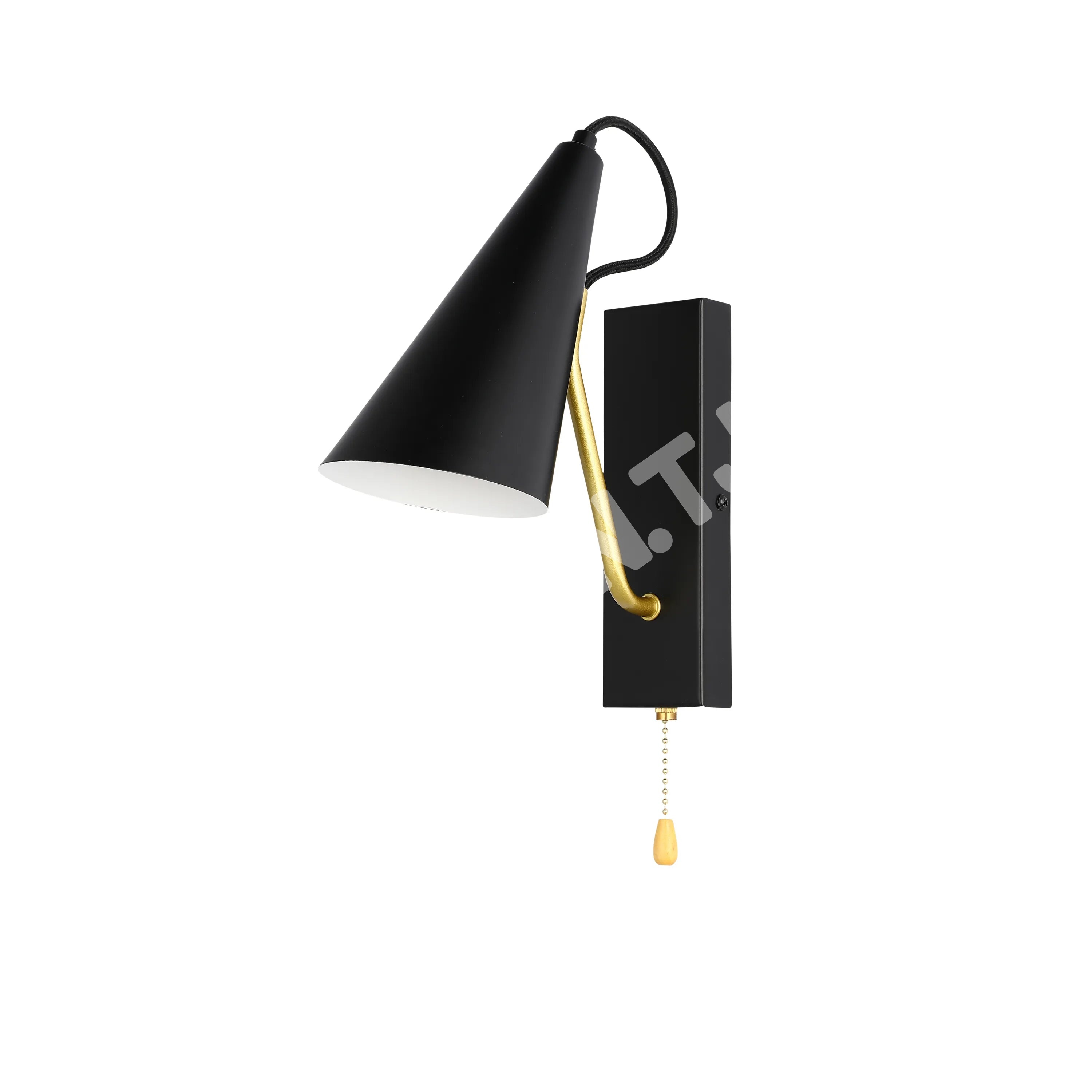 Выключатель Бра Matte черный металл Cone настенный светильник E27 Fitting с Pull Down Switch, 151-19649