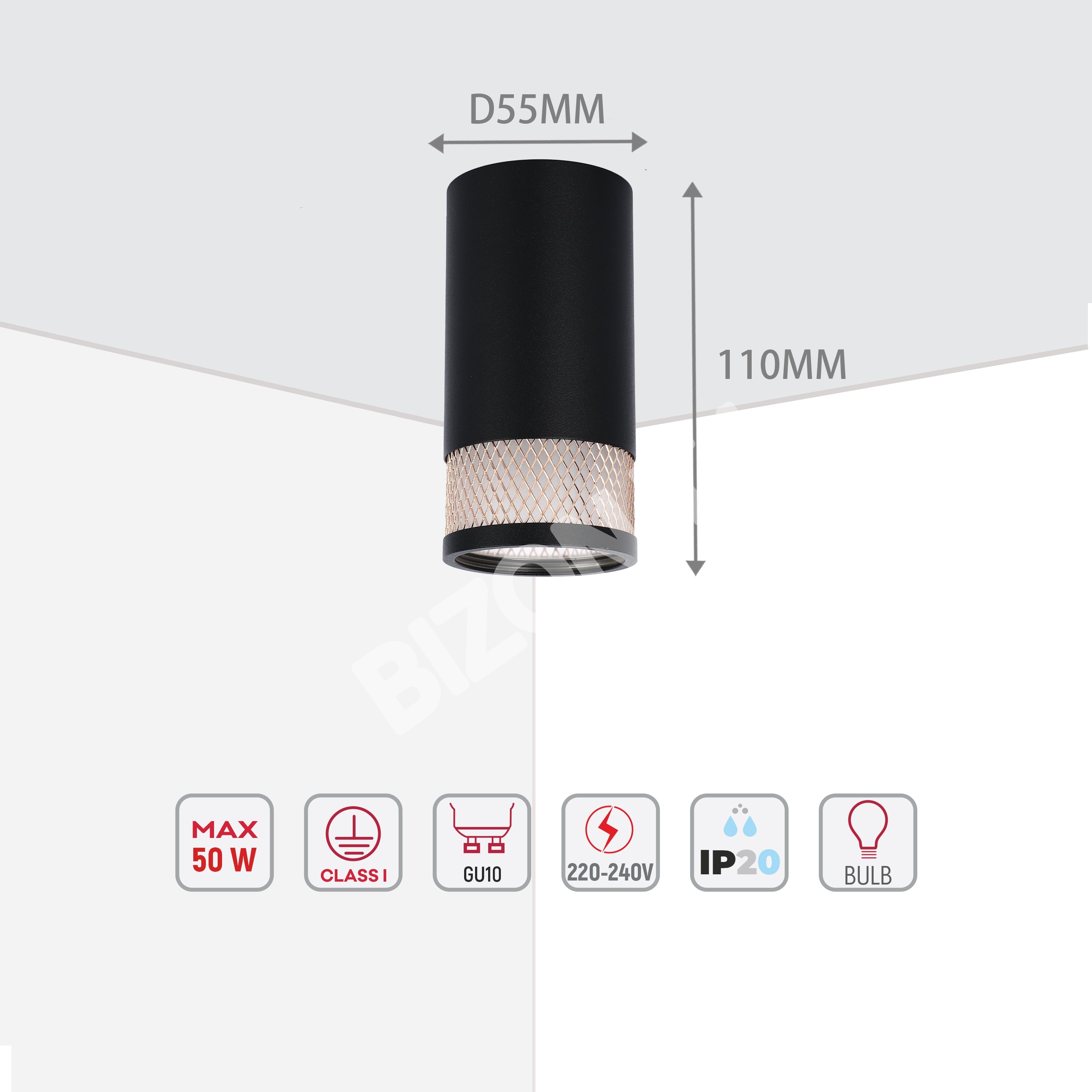 Светильник потол. 222204 1xGU10 черный+золотой ?55×110мм, 172-03268 6
