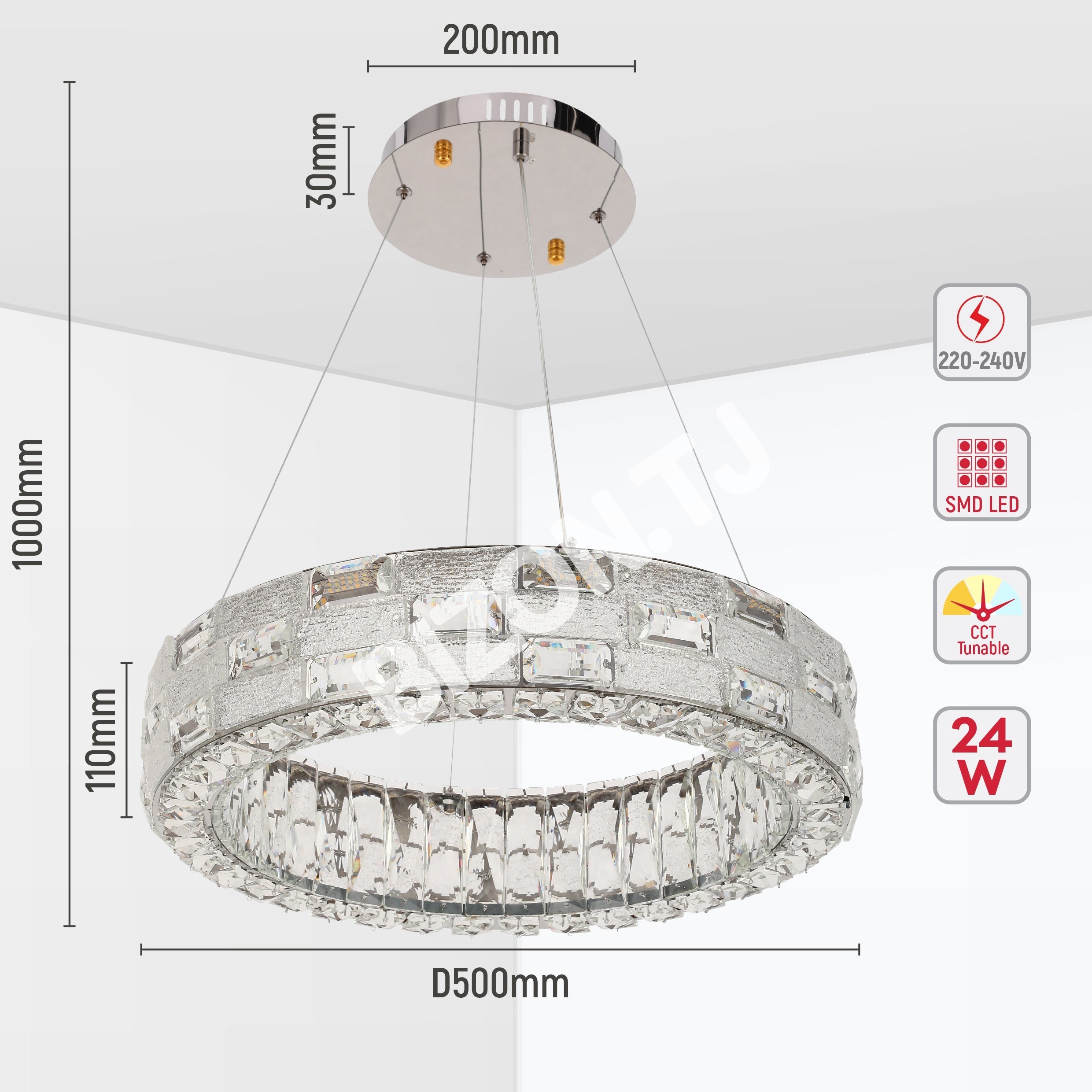 Люстра Crystal хром CB701 D500мм 3 Colour (с ди, 159-18334 4