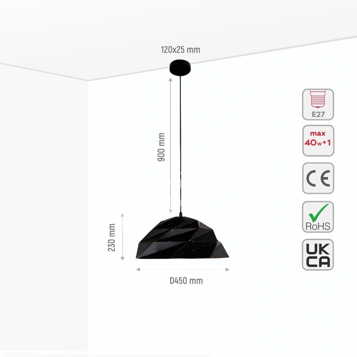 Черный золотой металл Laser Cut Dome современный подвесной светильник D450 с E27 Fitting, 150-18150 5