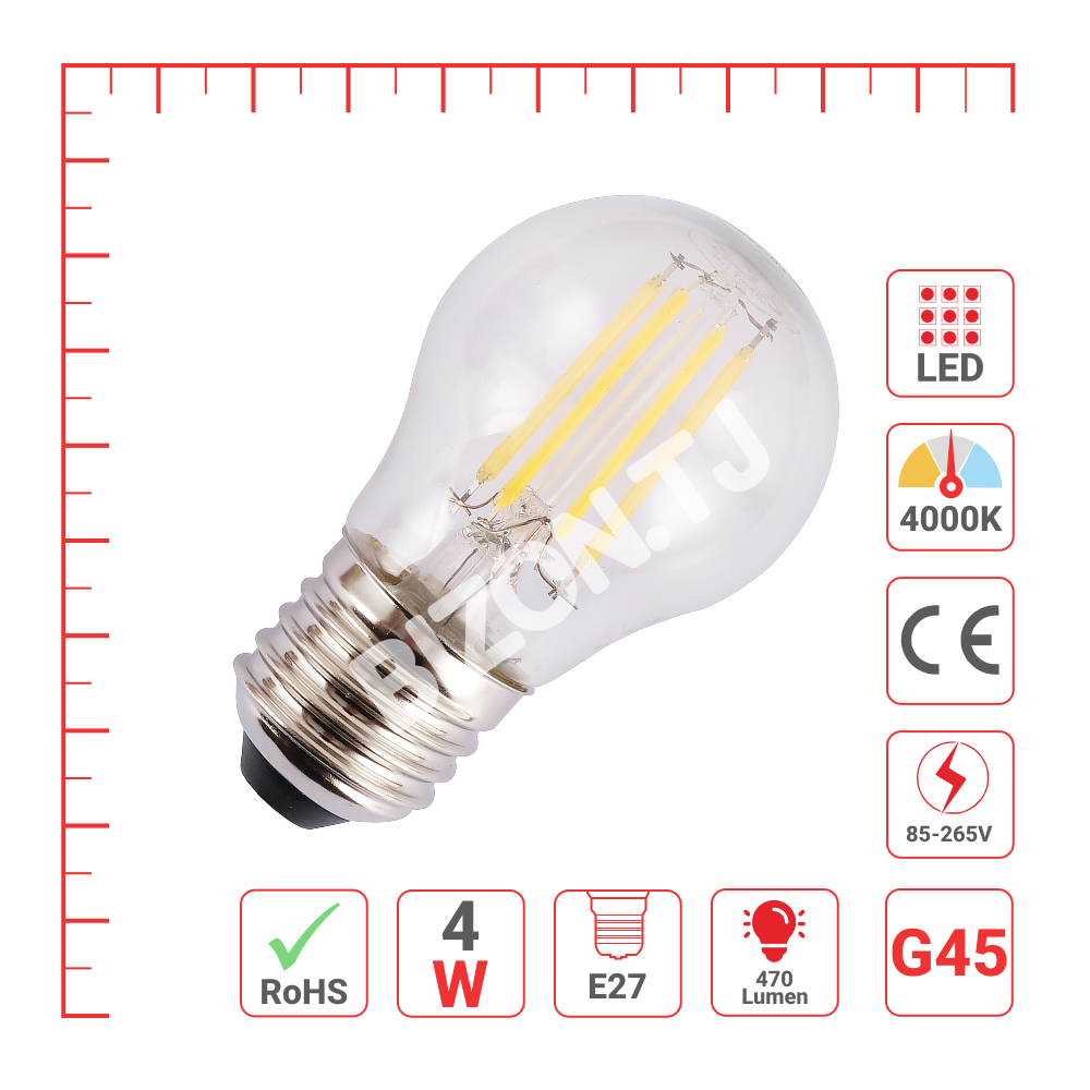 Лампа LED G45 4 Вт E27 CLEAR 470 лм 6500 К 85-265 В (T, 527-03108 9