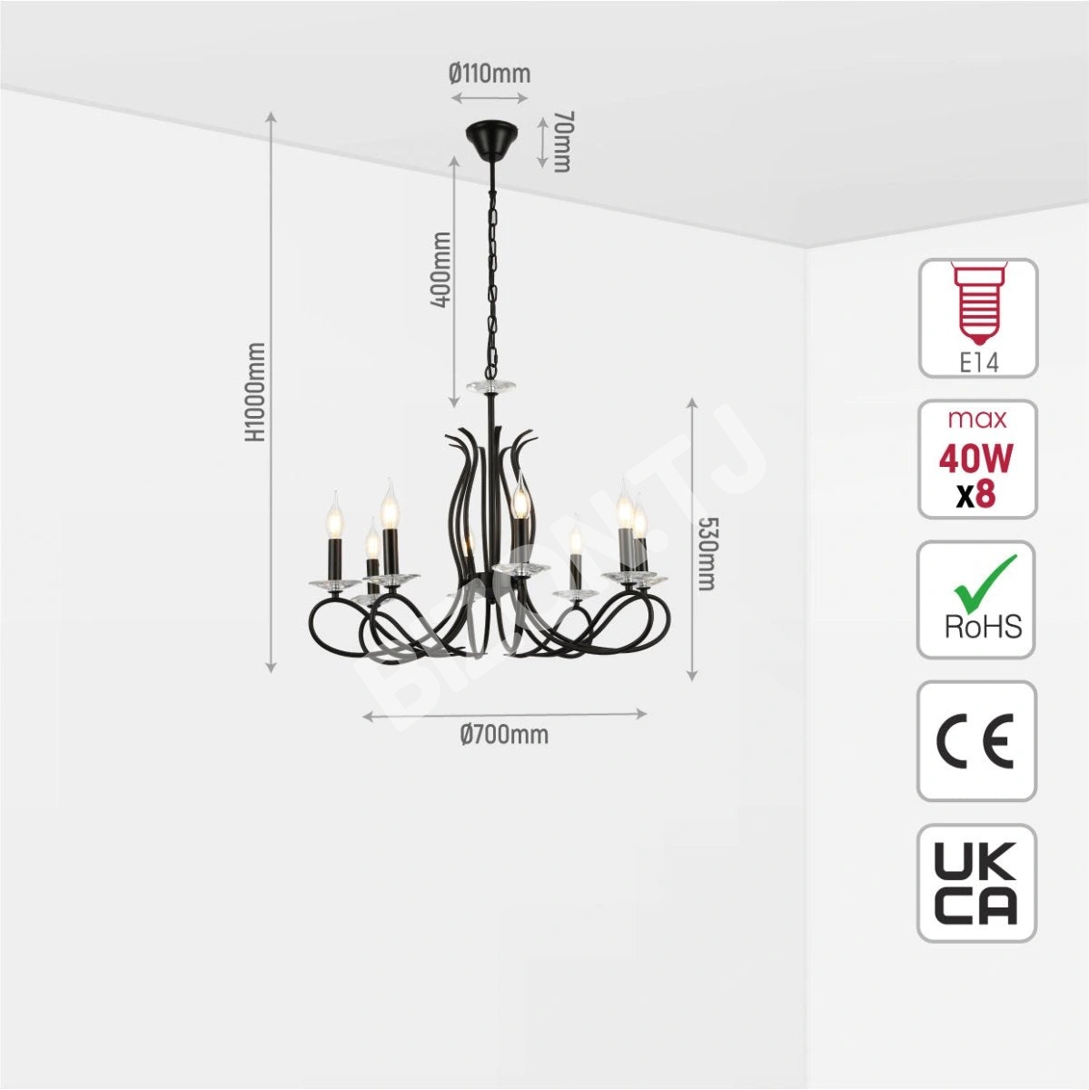 Светильник Candle Vintage Rustic черный French Chandelier потолочный светильник 3 or 5 or 8 Fittings, 156-18146 6