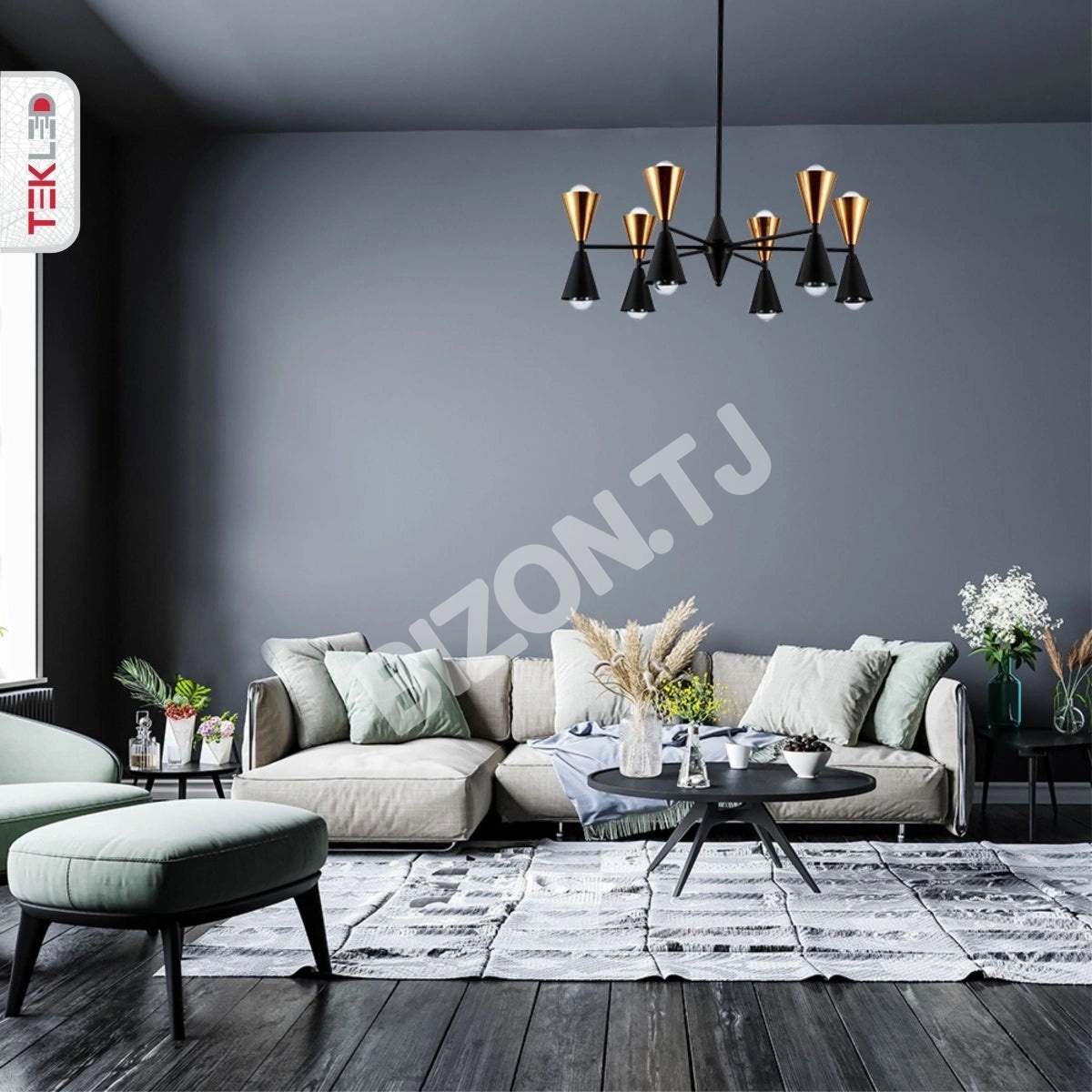 Светильник черный золотой Up Down Funnel современный Chandelier потолочный светильник с 12xE27, 150-18280 7