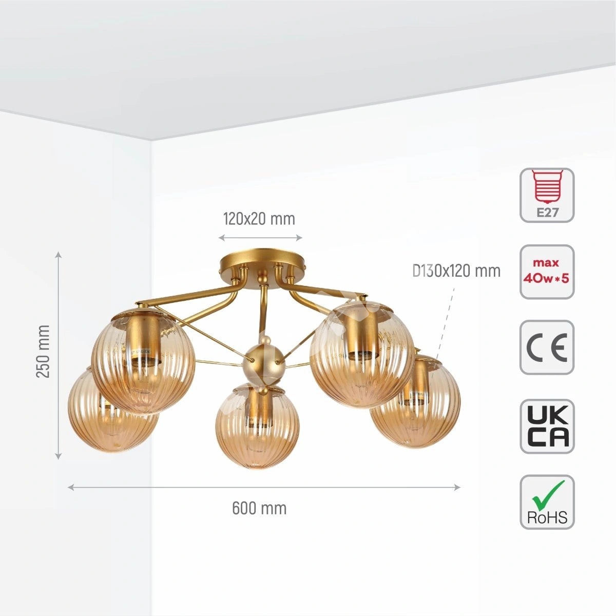 Люстра 52033 5xE27 CHAMPAGNE+золотой, 159-17680 5