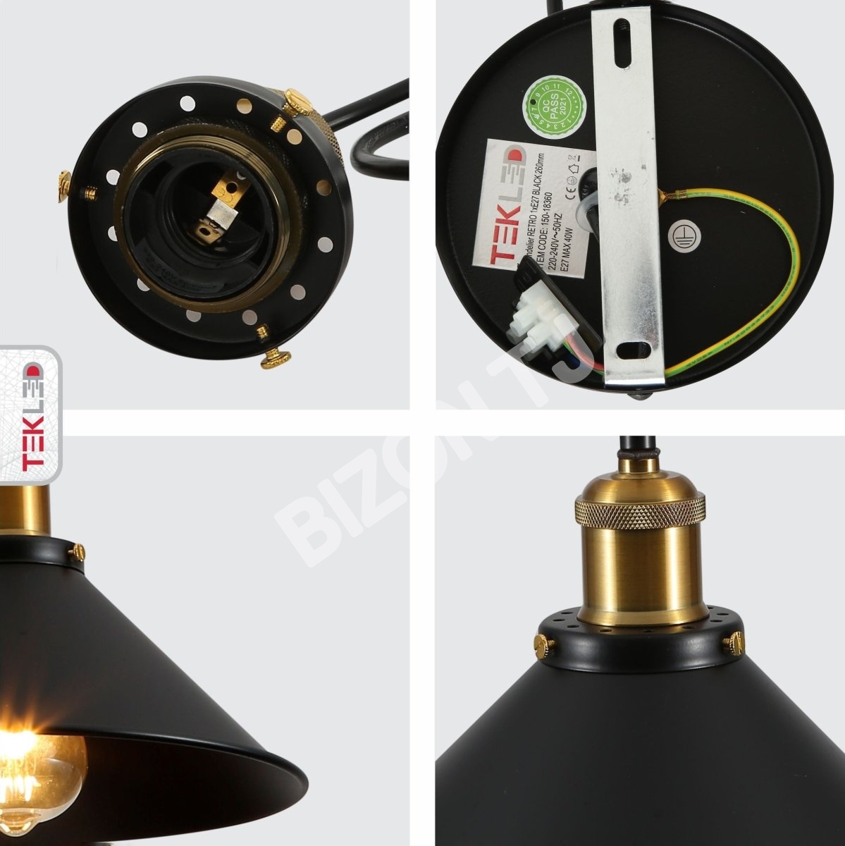 Черный металл Medium Funnel металл потолочный подвесной светильник с E27 Fitting, 150-18360 8