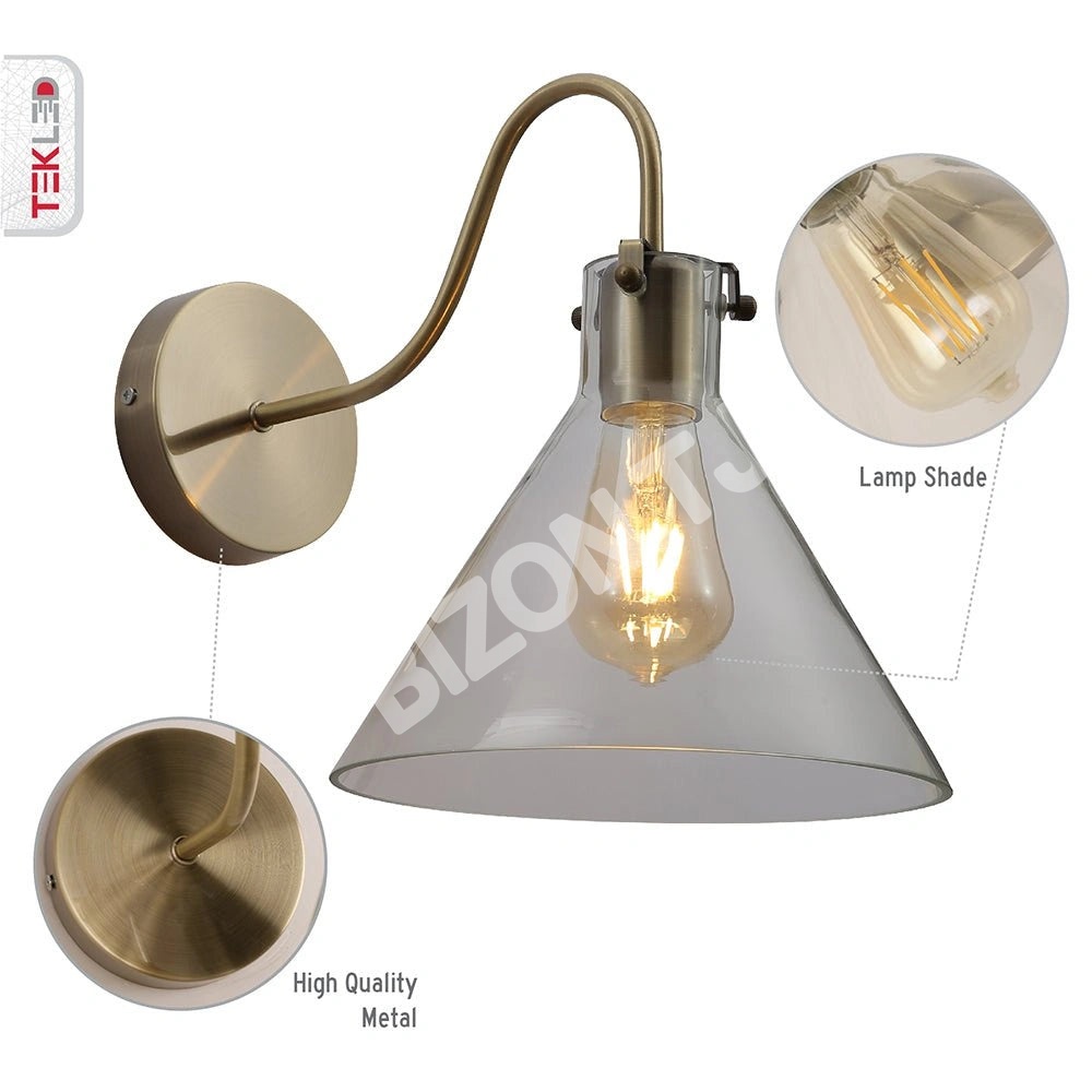 Бра антик Браss металл Clear стекло Funnel настенный светильник с E27 Fitting, 151-19614 3