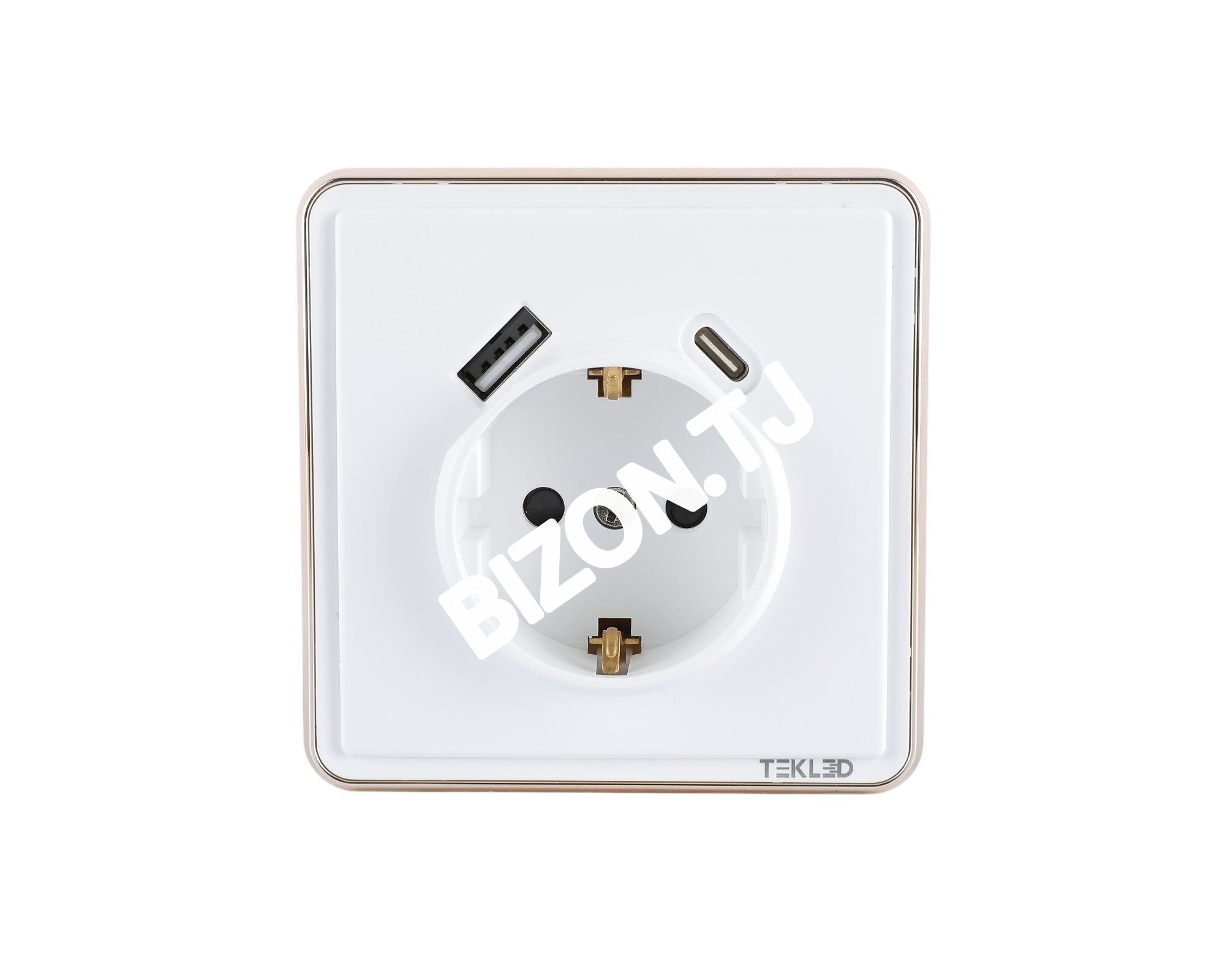 Розетка 1-я с / з+USB (Тип A+C), с / у, Золото, серия SAKURA, 100 / 10, 282-03406