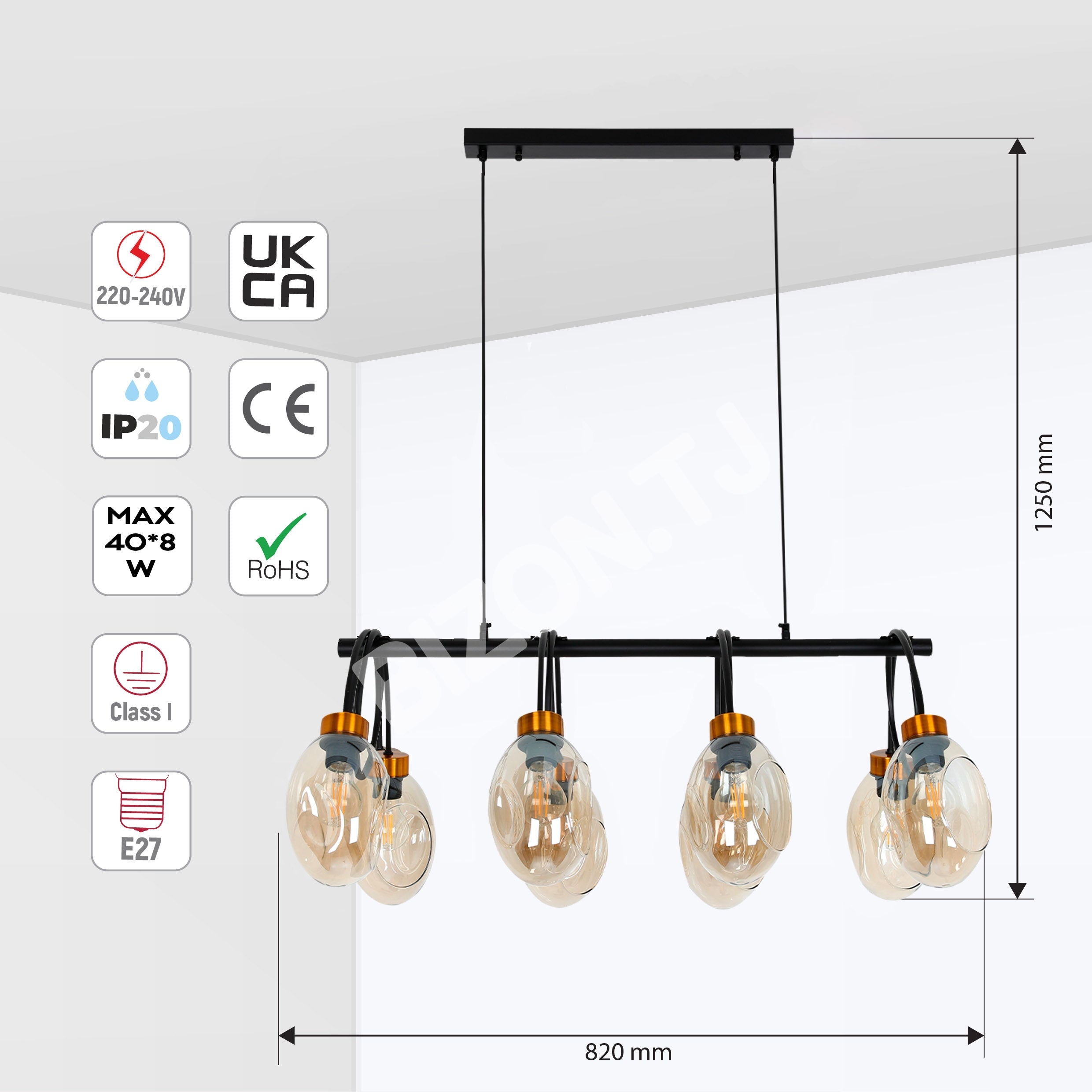 Светильник Amber стекло черный металл Island Chandelier потолочный светильник с 8xE27, 158-19574 3