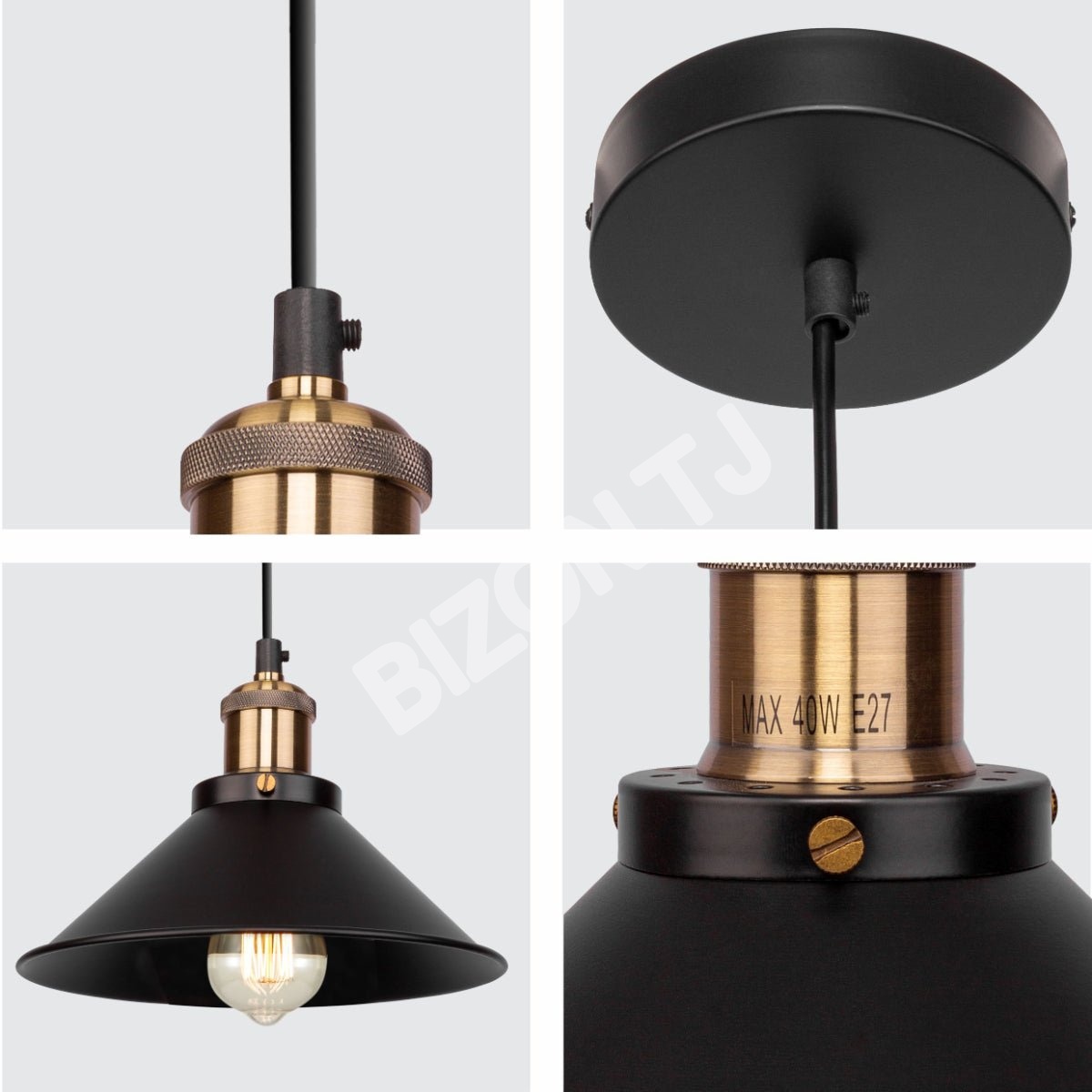 Черный металл Medium Funnel металл потолочный подвесной светильник с E27 Fitting, 150-18360 9