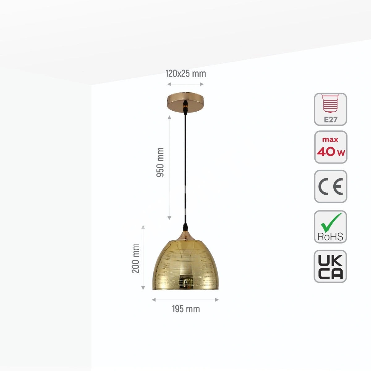 Светильник золотой стекло Dome подвесной потолочный светильник с E27 Fitting, 150-18013 4