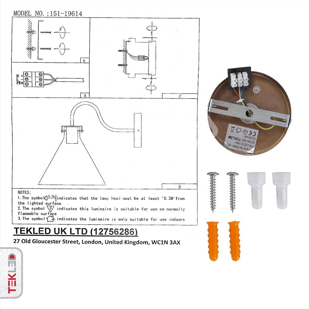 Бра антик Браss металл Clear стекло Funnel настенный светильник с E27 Fitting, 151-19614 8