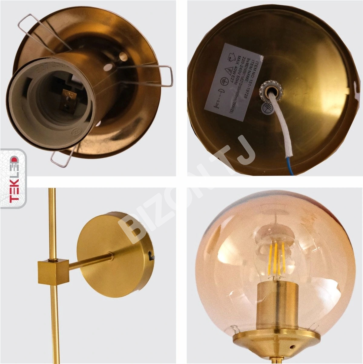 Бра Amber стекло золотой металл настенный светильник L с E27 Fitting, 151-19728 4