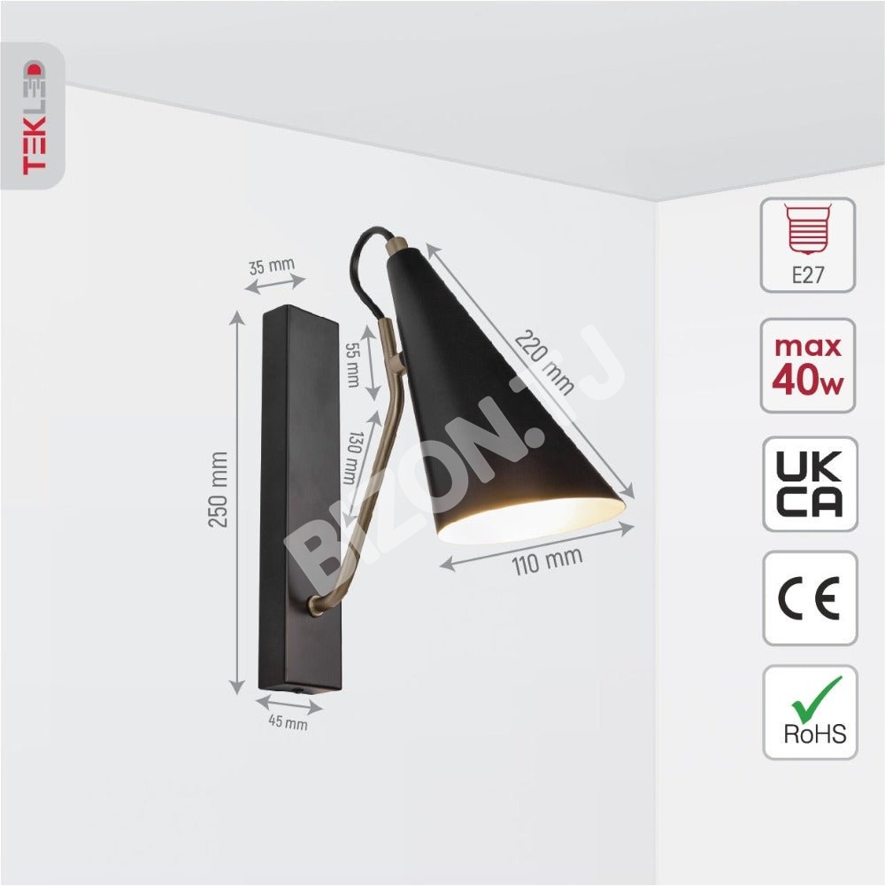 Выключатель Бра Matte черный металл Cone настенный светильник E27 Fitting с Pull Down Switch, 151-19649 11