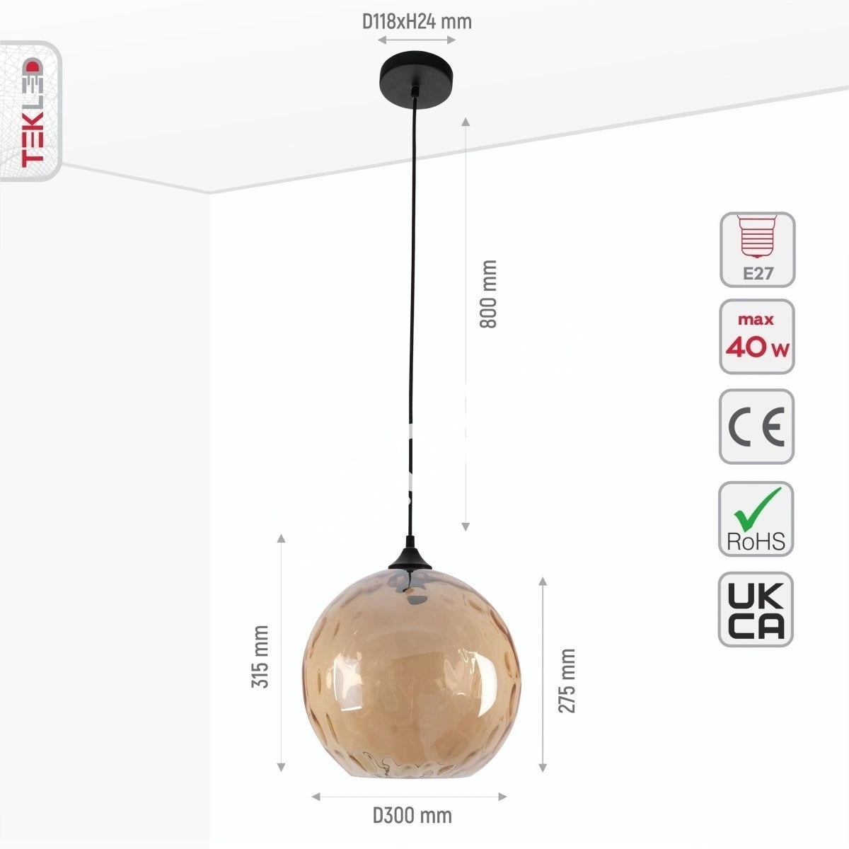 Люстра Chandelier MD70548B-1xE27 D300 AMBER золотой, 158-19668 12