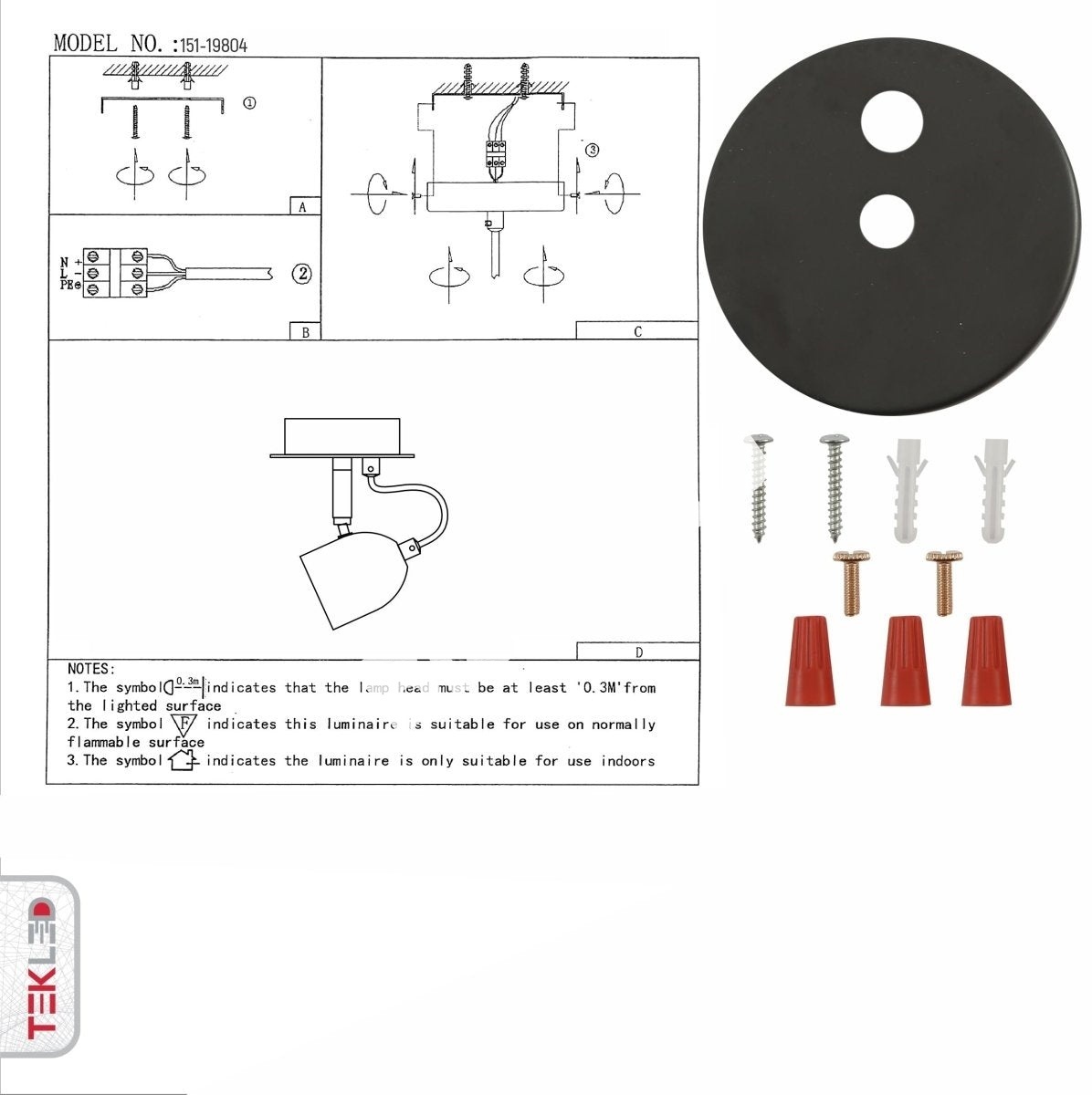 Лампа настенный лампа черный металл Adjustable Spotlight с GU10 Fitting, 151-19804 12