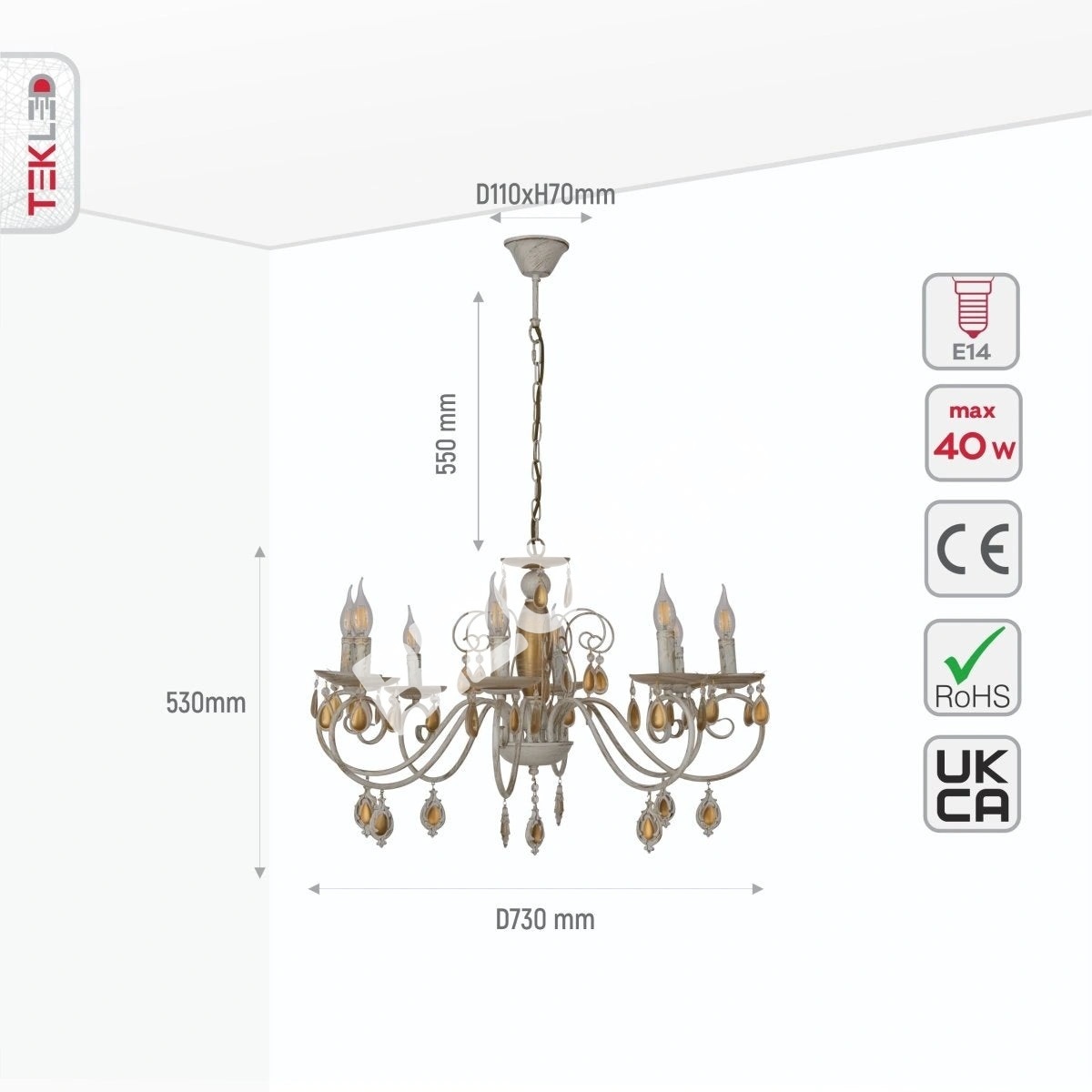Люстра Amber Crystal золотой and белый металл 12 Arm потолочный Chandelier светильник с E14, 158-19445 5