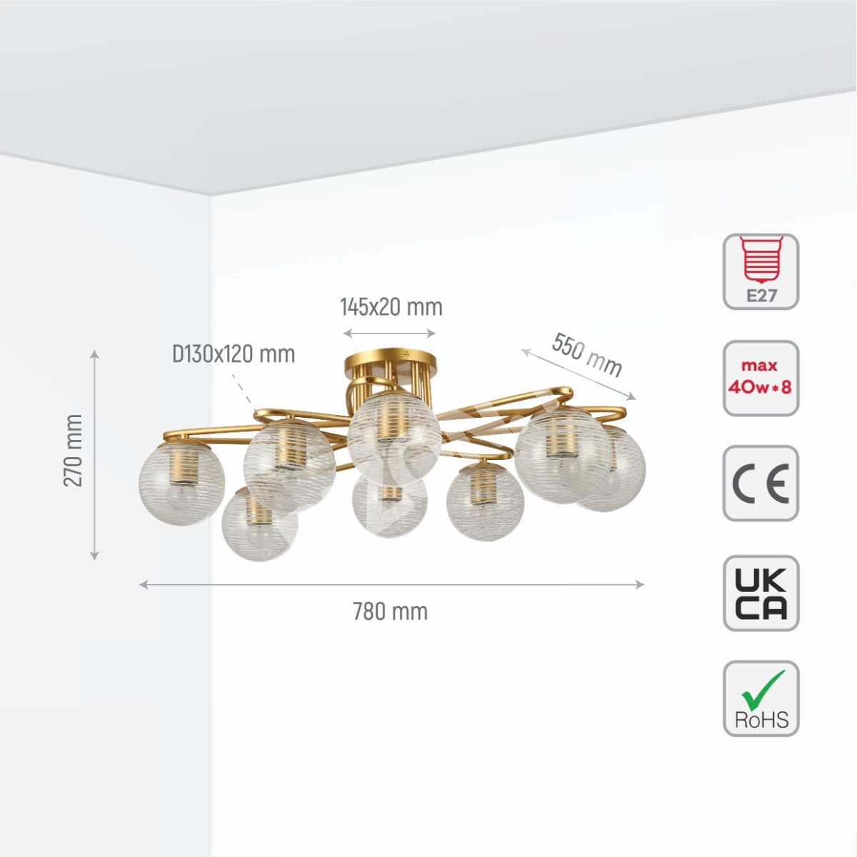 Люстра 52018 8xE27 CHAMPAGNE+золотой, 159-17676 2