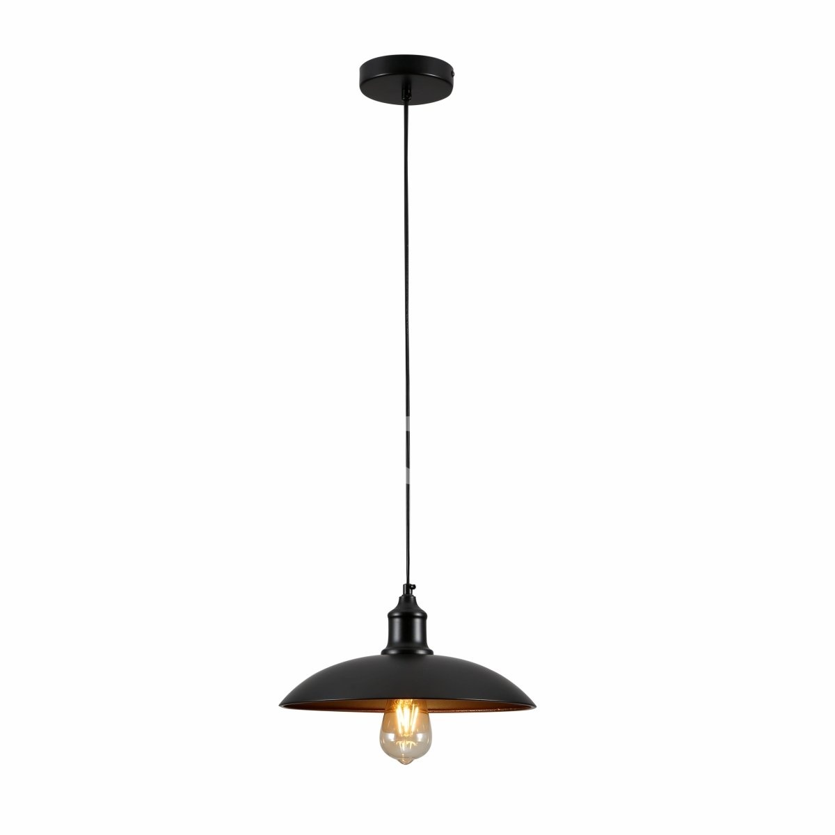 Черный Flat Dome Industrial металл потолочный подвесной светильник с E27 Fitting, 150-18354