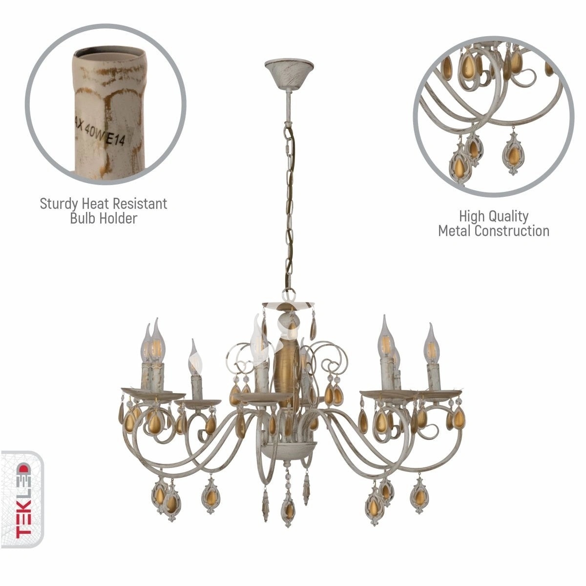 Люстра Amber Crystal золотой and белый металл 12 Arm потолочный Chandelier светильник с E14, 158-19445 15