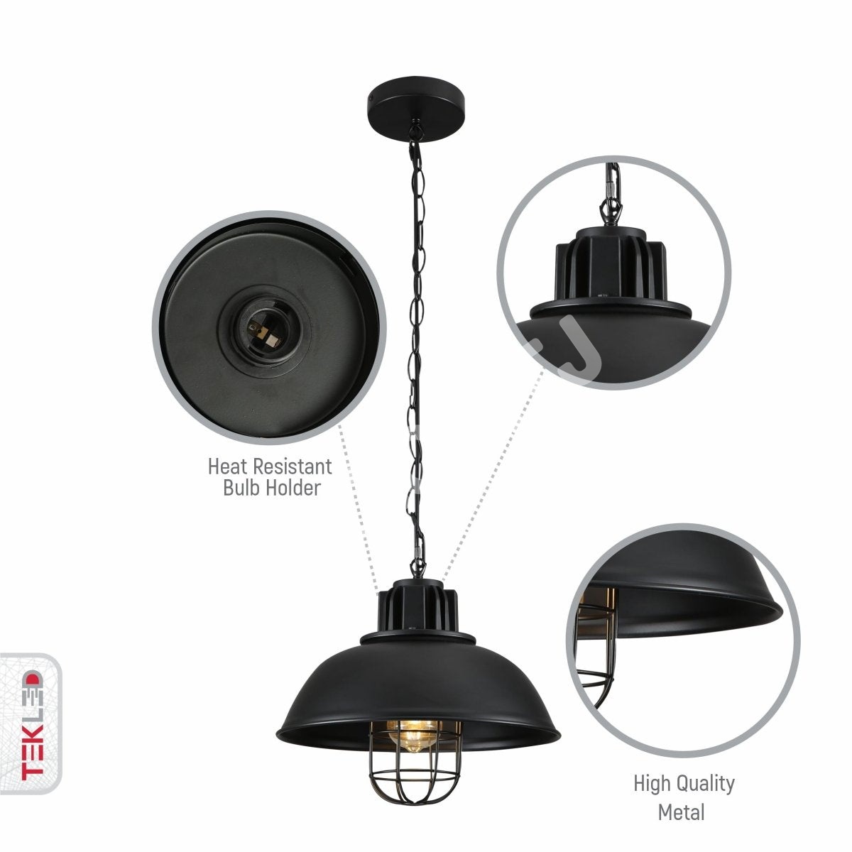 Черный Dome Caged Industrial металл потолочный подвесной светильник с E27 Fitting, 150-18352 3