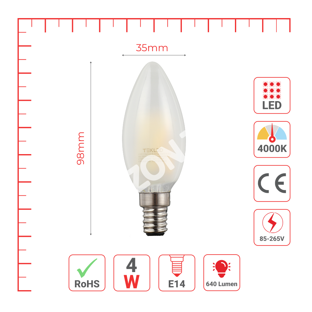 Лампа LED Filament Bulb Candle 4 Вт E14 85-265 В 3000 К Fros, 527-15752 10