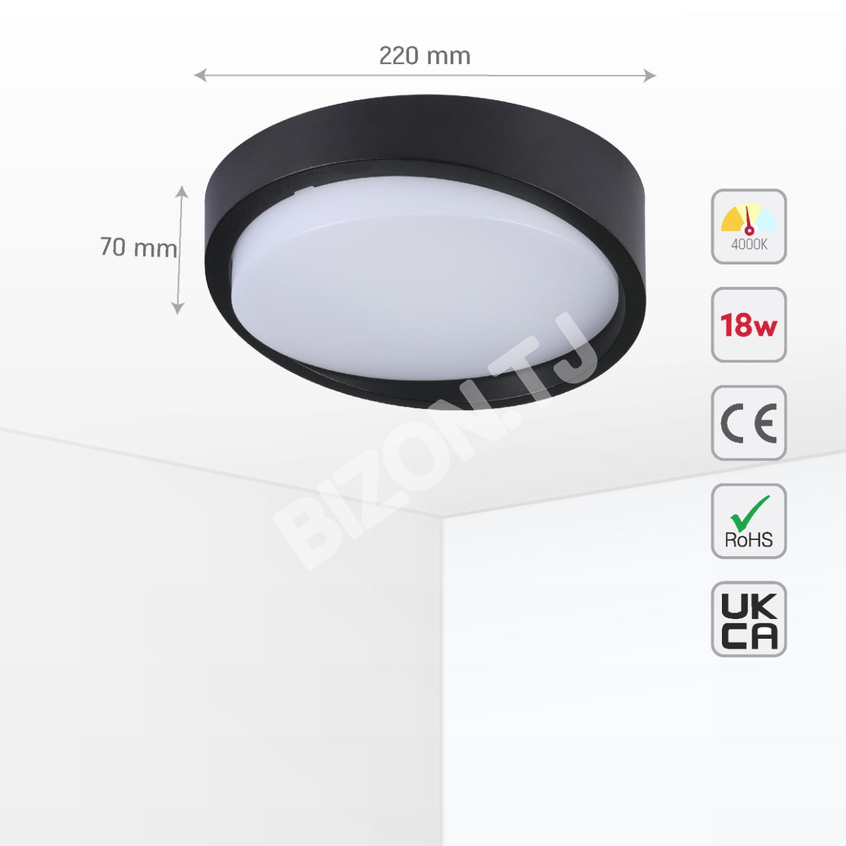 Светильник круглый LED FK500 18 Вт черный 4000 К IP65, 181-15365 4