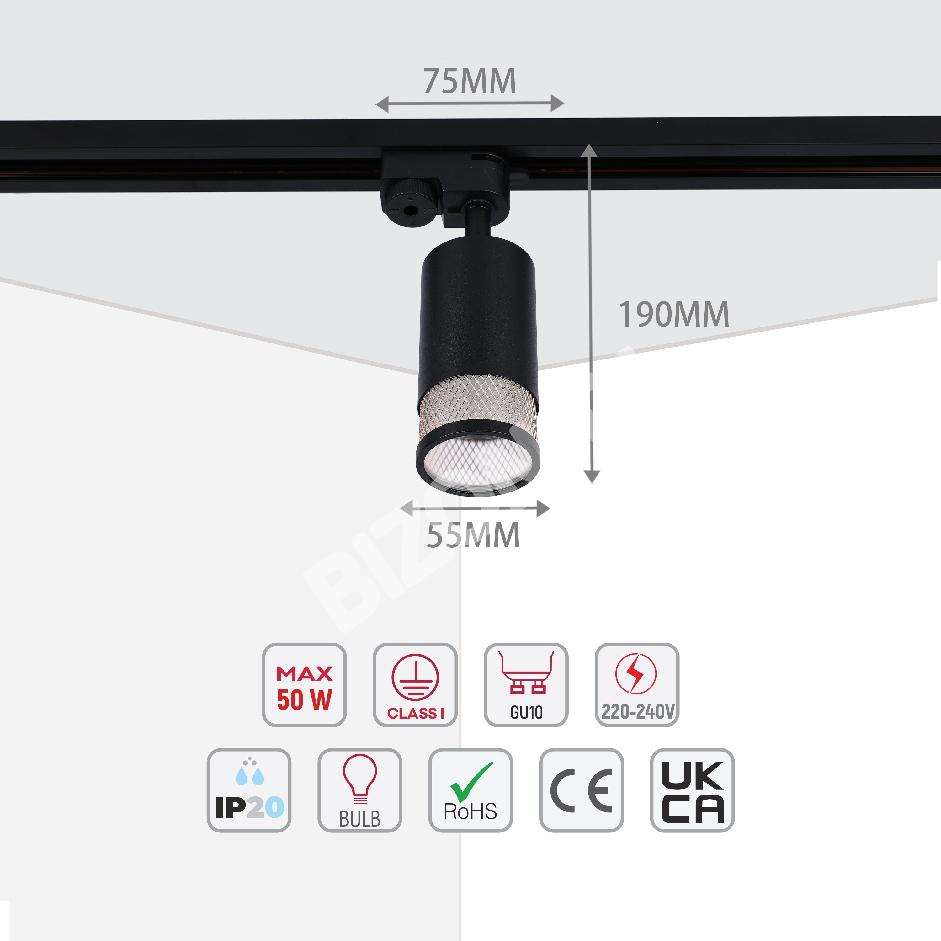 Светильник 222205 1xGU10 черный+золотой трековый ?55×110мм (T, 172-03270 8