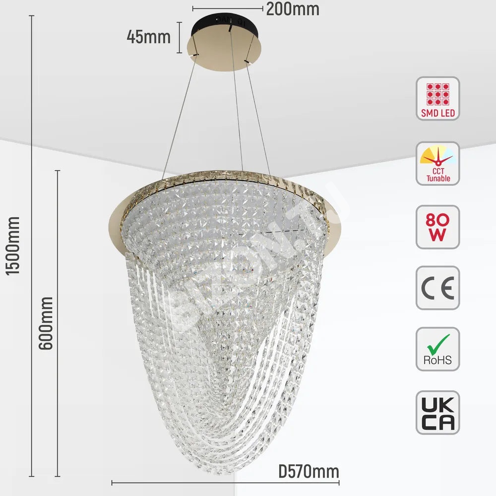 Люстра Crystal золотой C2308-B 60 Вт Dimming D570мм, 159-18344 5