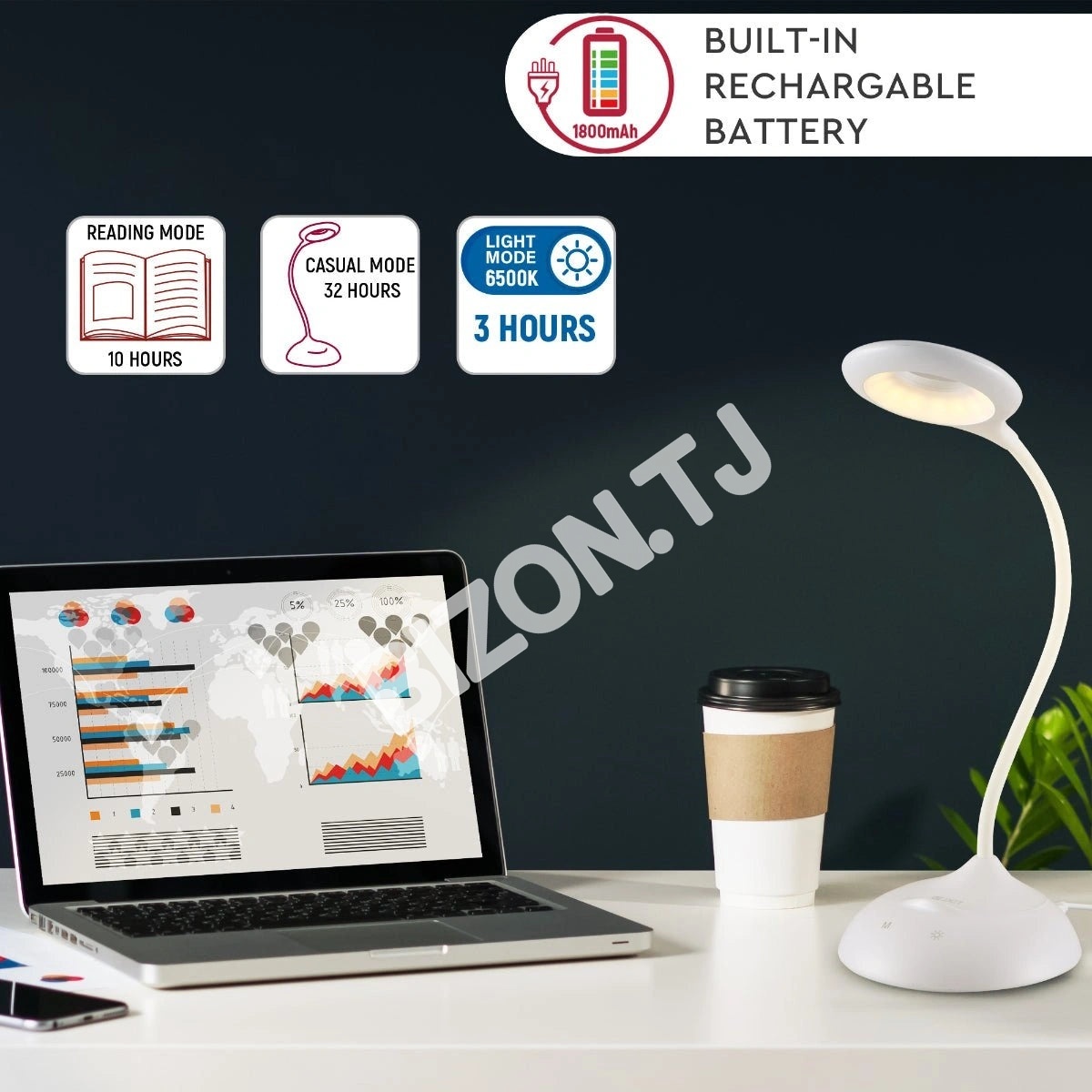 Светильник настольный LED PH219 3 Вт 5V280 лм BL 3000K6000 К, 130-03602 8
