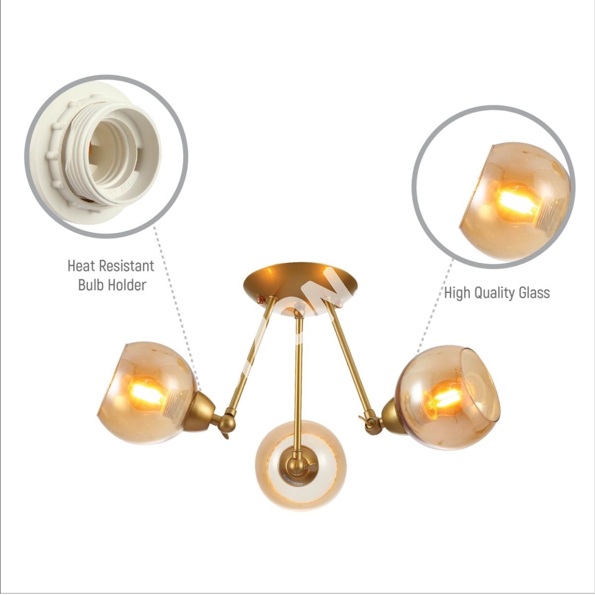 Светильник золотой Hinged металл Amber Dome стекло потолочный светильник w, 159-17648 6